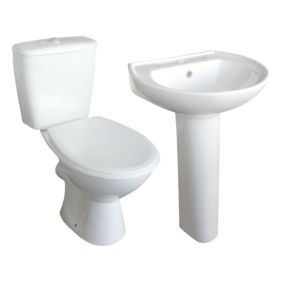 GoodHome Bodmin White Close-coupled Floor-mounted Toilet & full pedestal basin Without taps (W)380mm (H)760mm