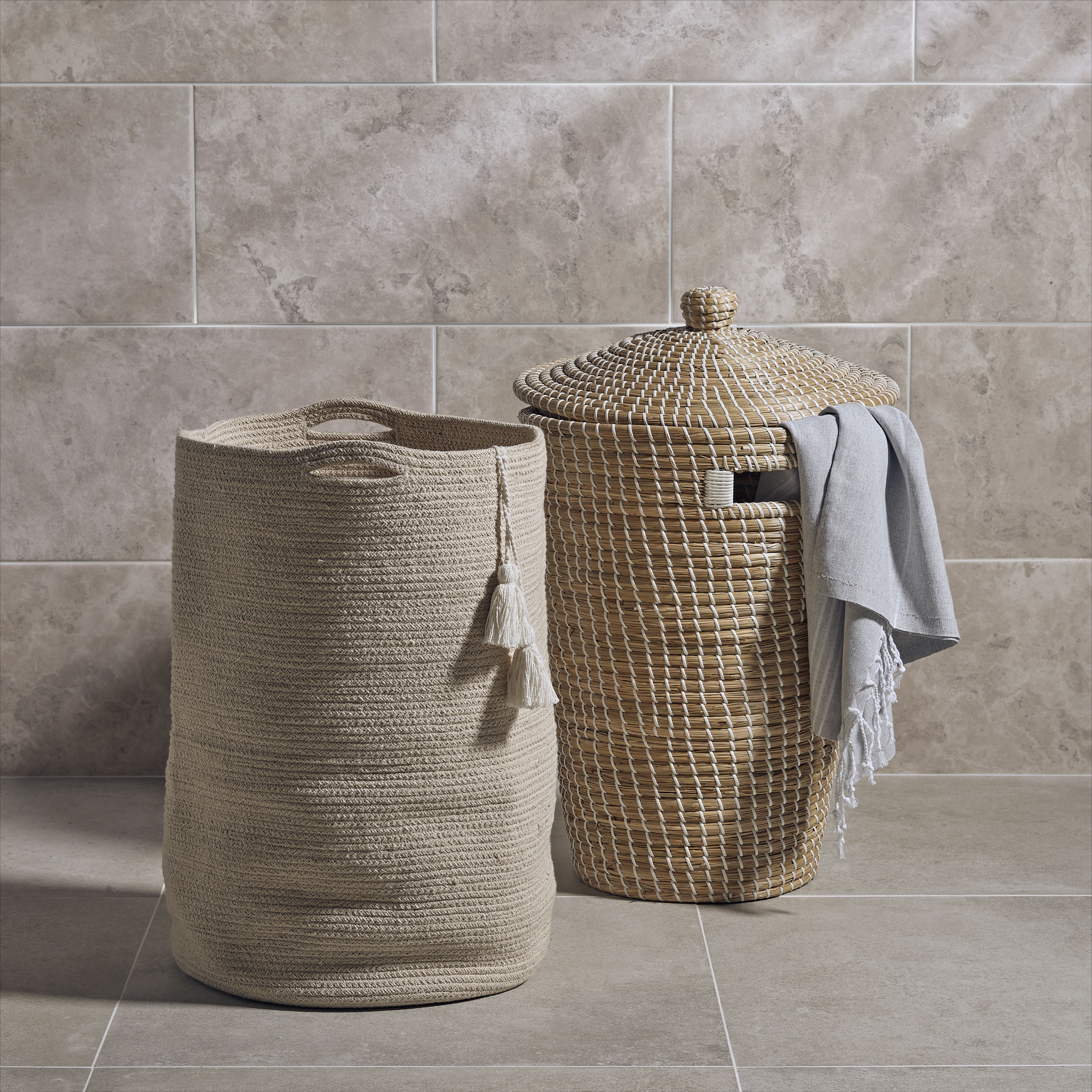 GoodHome Bonetta Seagrass & white Polyester (PES) & seagrass Laundry bin, 44L