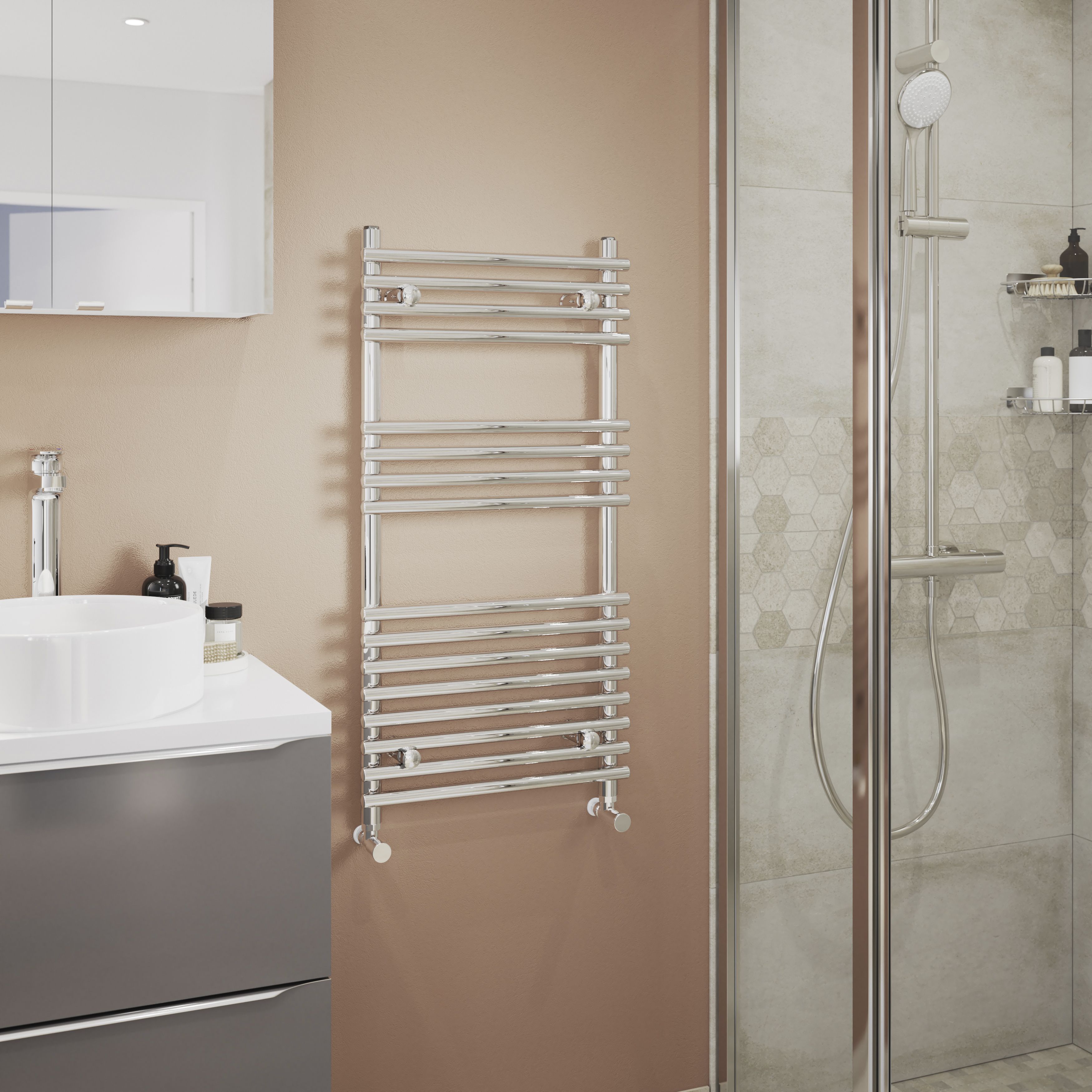 GoodHome Bosham Vertical Flat Towel radiator (W)450mm x (H)900mm