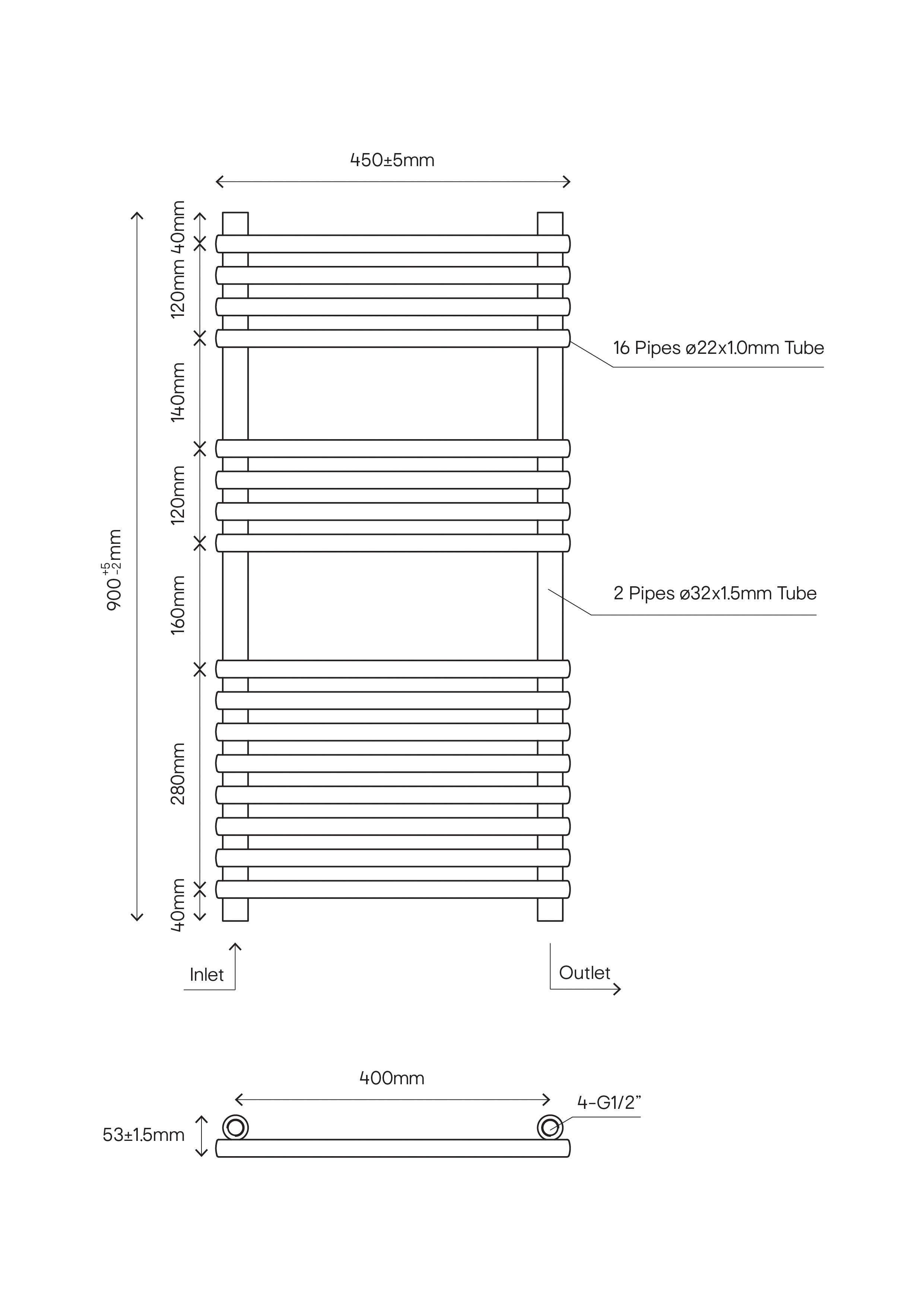 GoodHome Bosham Vertical Flat Towel radiator (W)450mm x (H)900mm