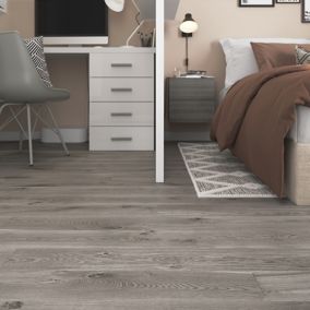 GoodHome Bossa Nova Grey Plain Wood effect Self-adhesive Vinyl tile, Pack of 7