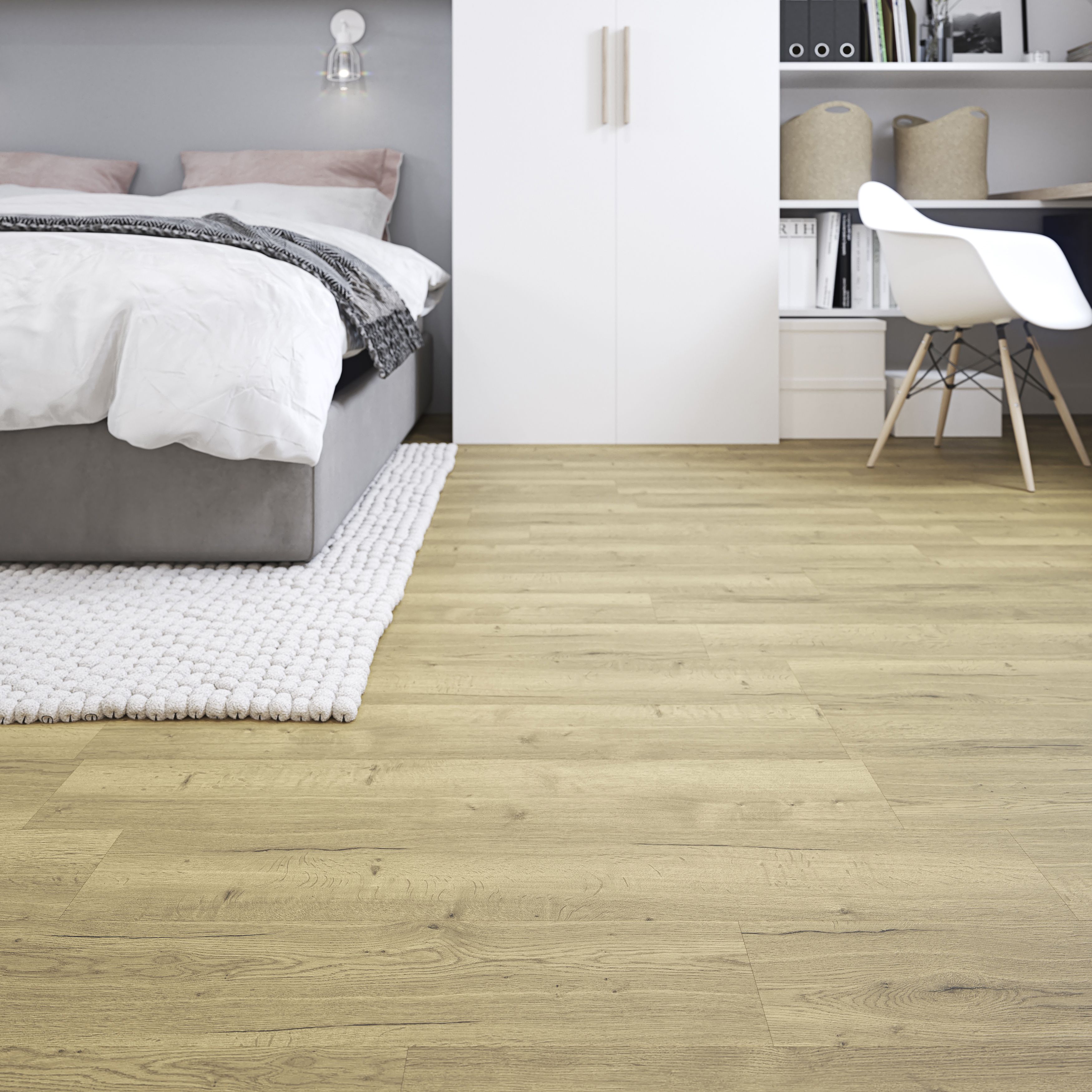 GoodHome Bossa Nova Natural Plain Wood effect Self-adhesive Vinyl tile, Pack of 7