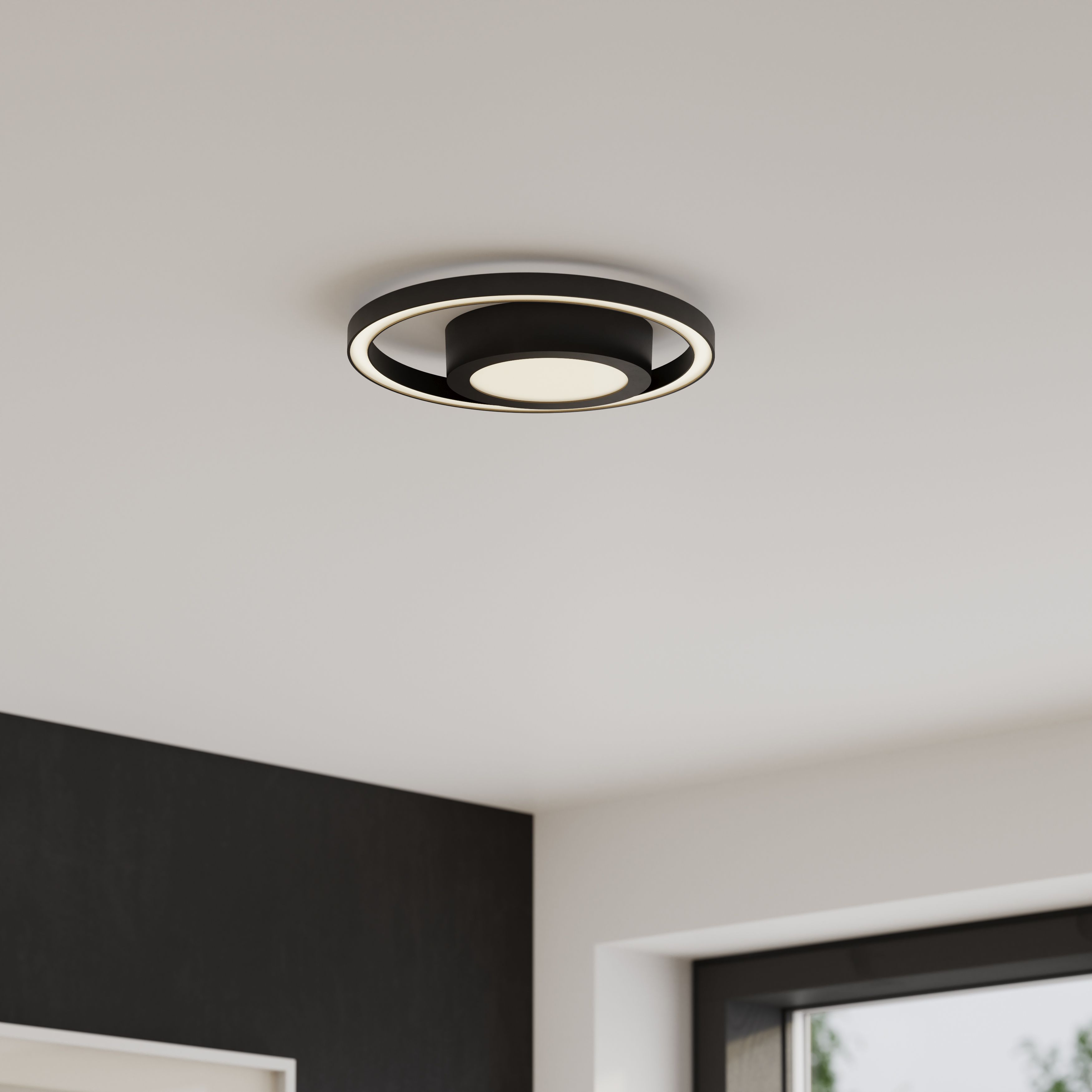GoodHome Botero Round Matt Metal & plastic Black LED Ceiling light
