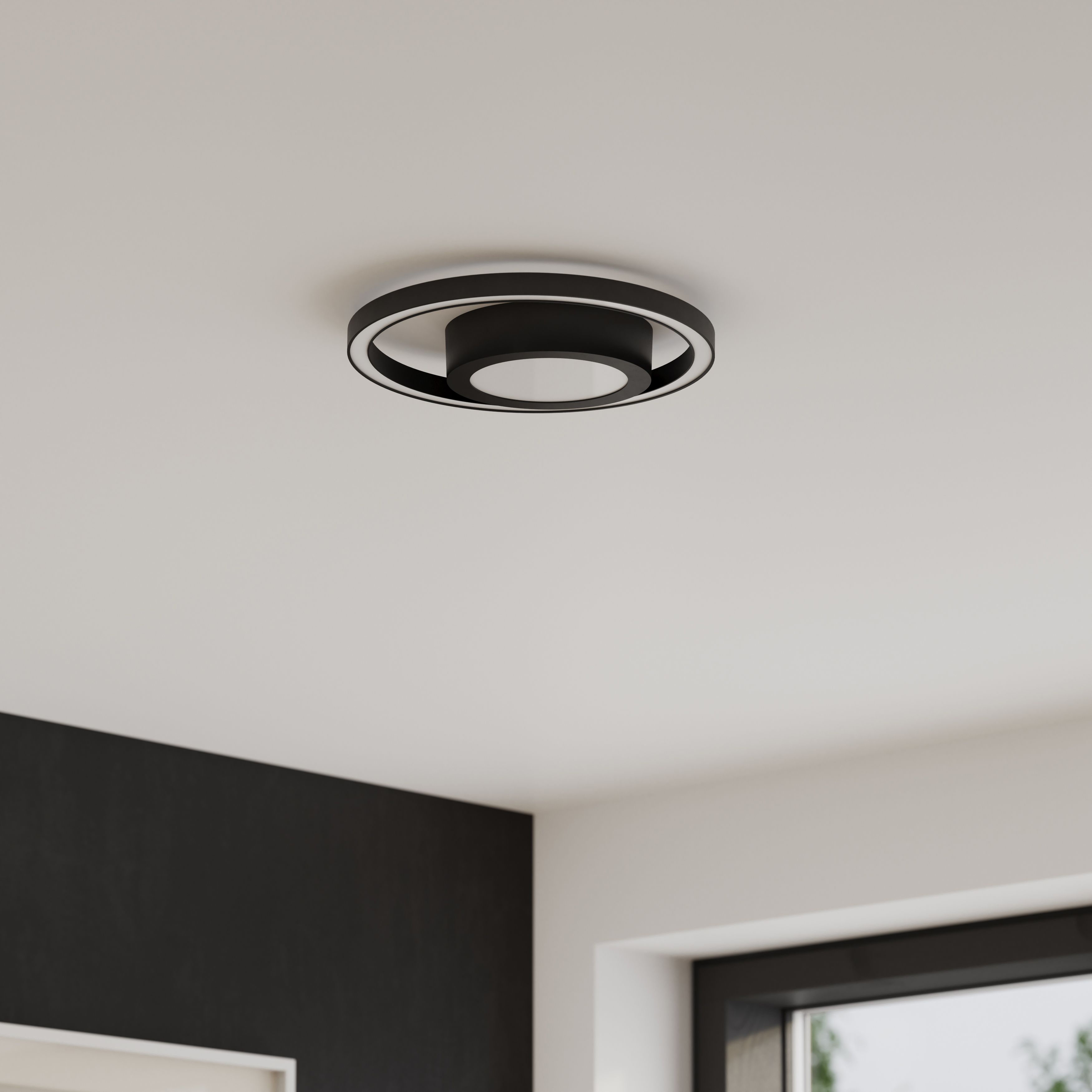 GoodHome Botero Round Matt Metal & plastic Black LED Ceiling light