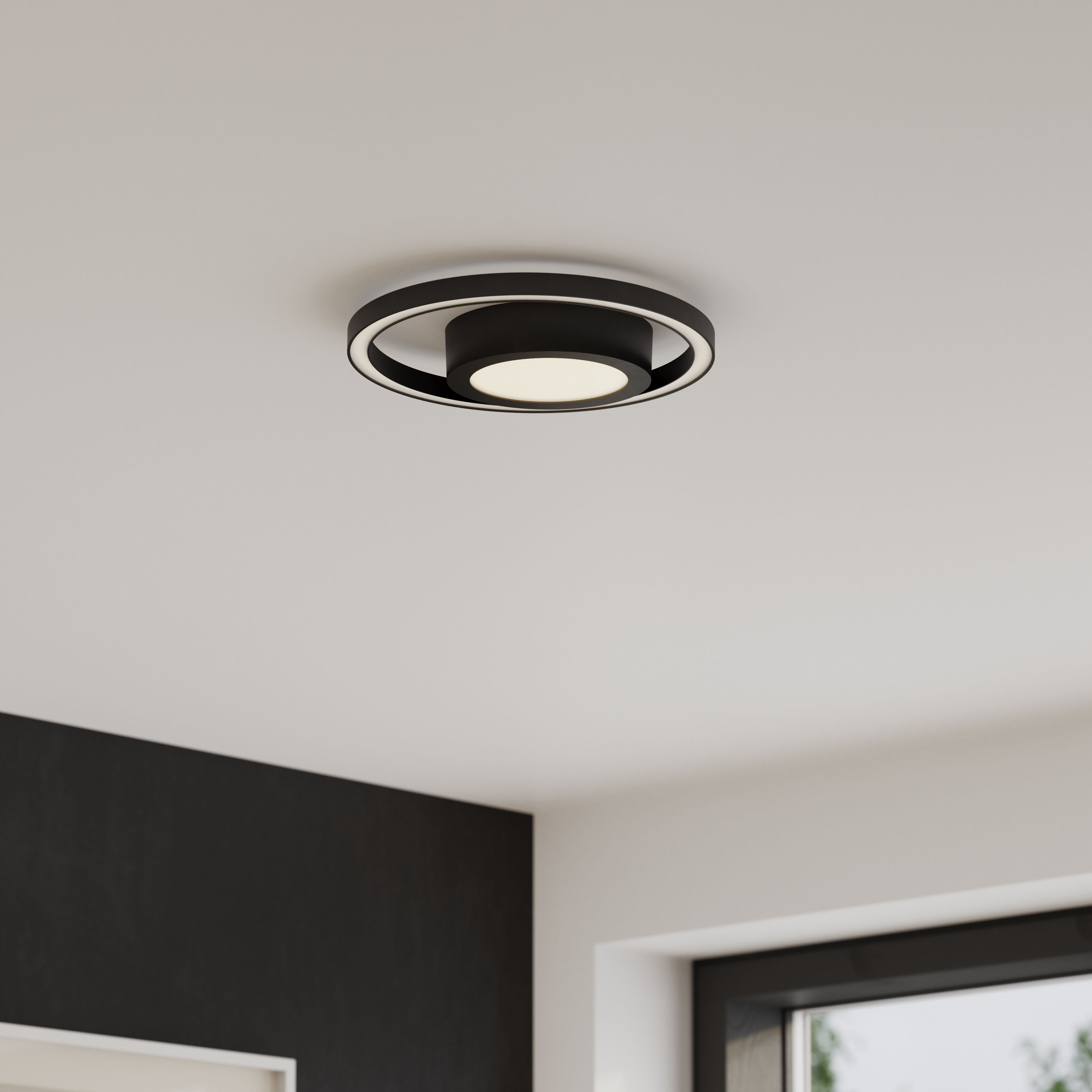 GoodHome Botero Round Matt Metal & plastic Black LED Ceiling light