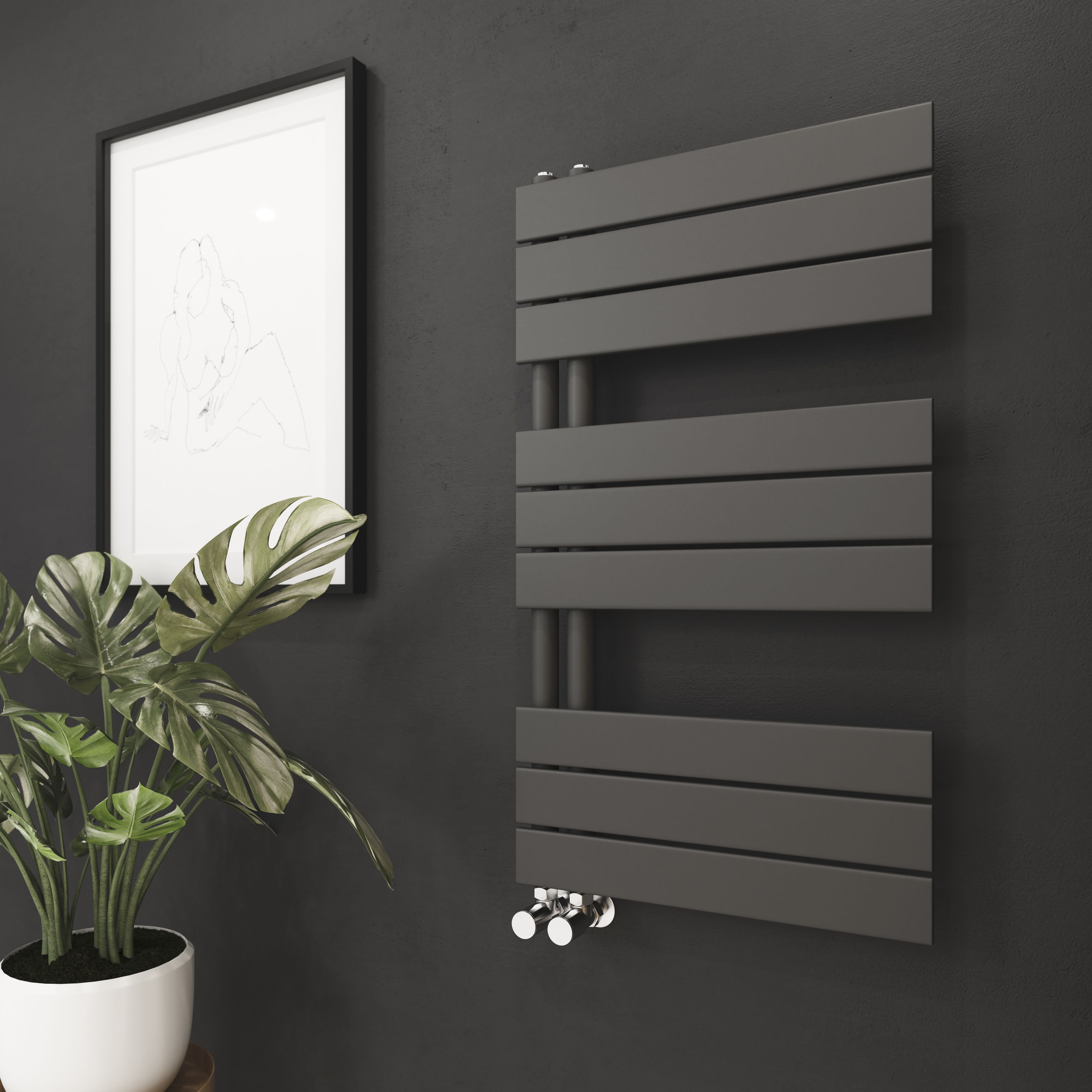 GoodHome Boxwood, Matt Black Vertical Flat Towel radiator (W)500mm x (H)900mm