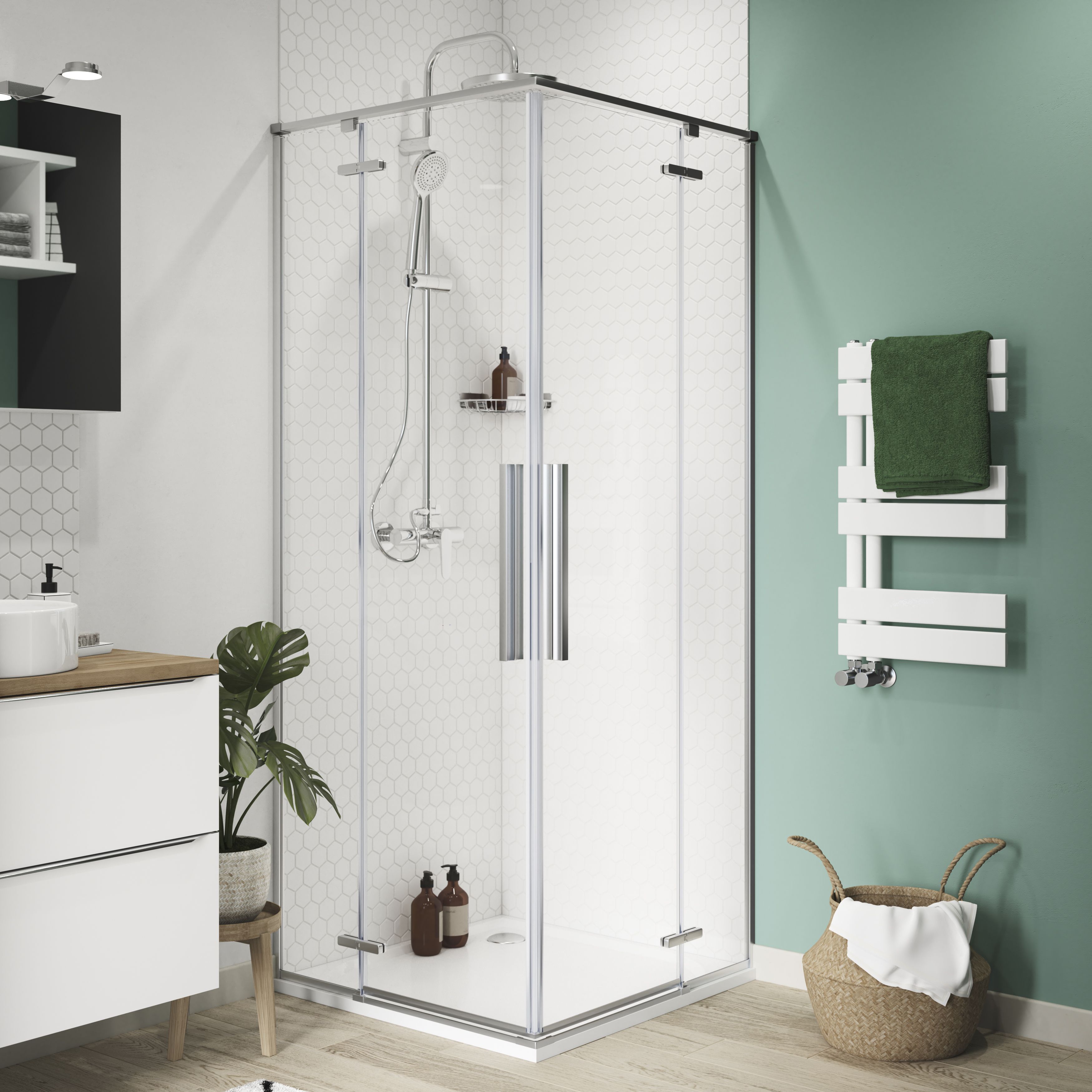 GoodHome Boxwood, White Vertical Flat Towel radiator (W)400mm x (H)700mm
