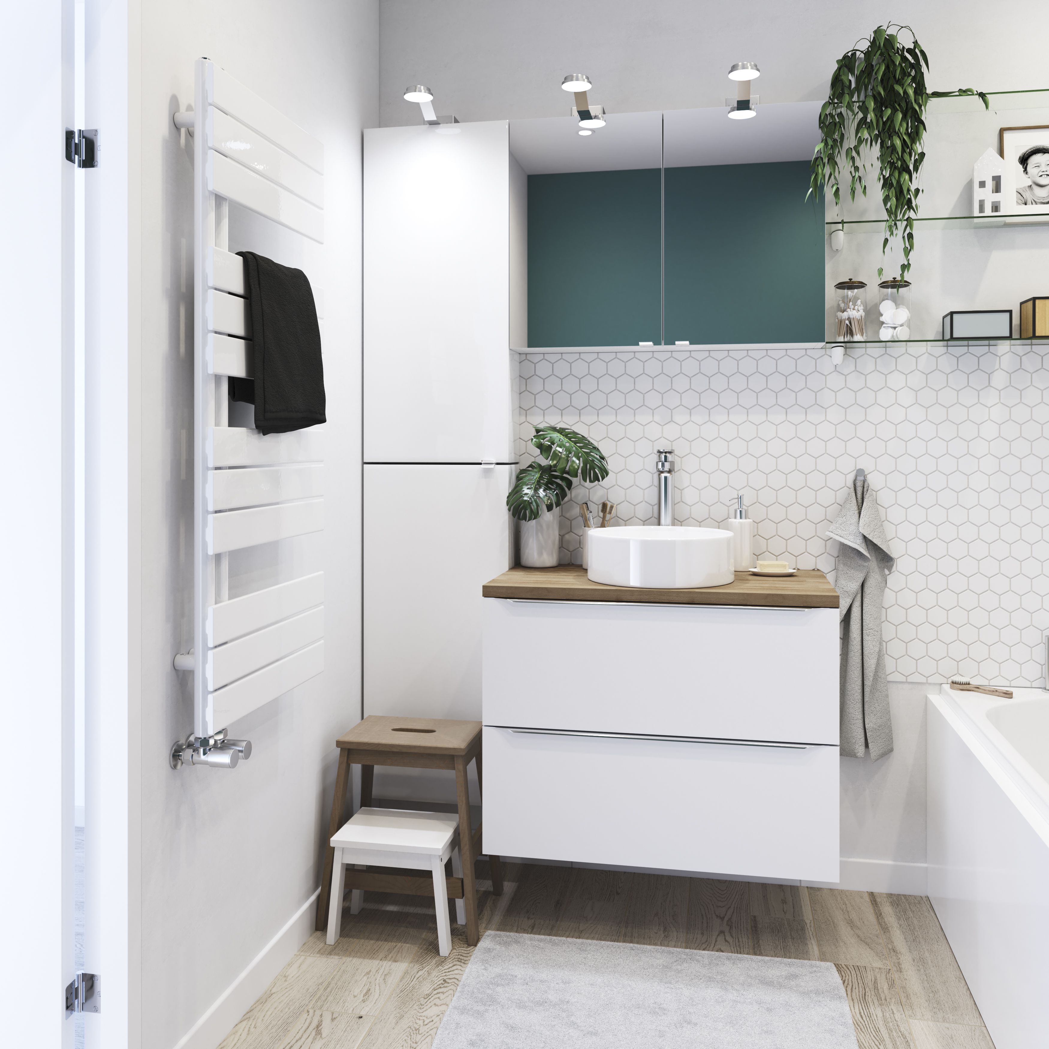 GoodHome Boxwood, White Vertical Flat Towel radiator (W)500mm x (H)1200mm