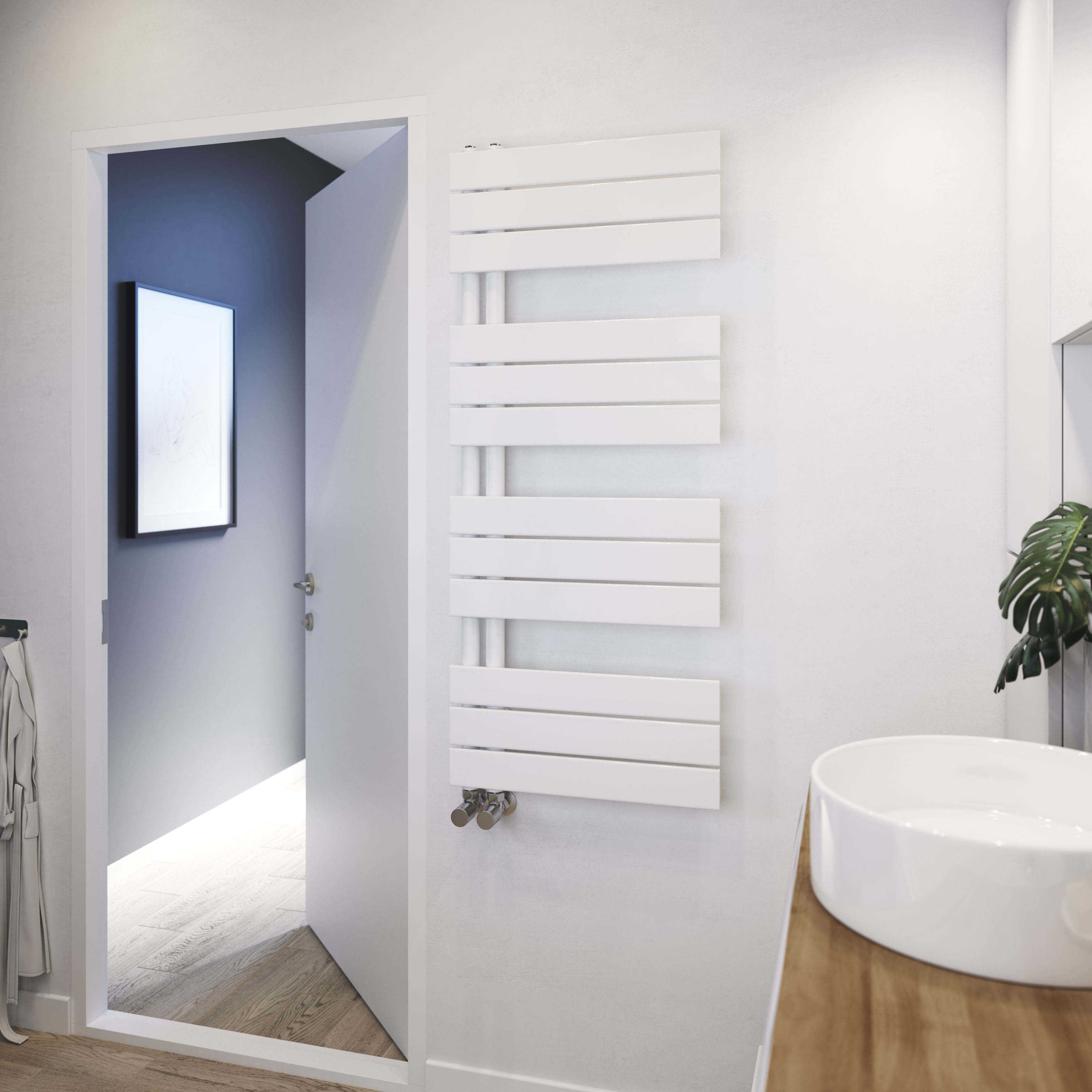 GoodHome Boxwood, White Vertical Flat Towel radiator (W)500mm x (H)1200mm