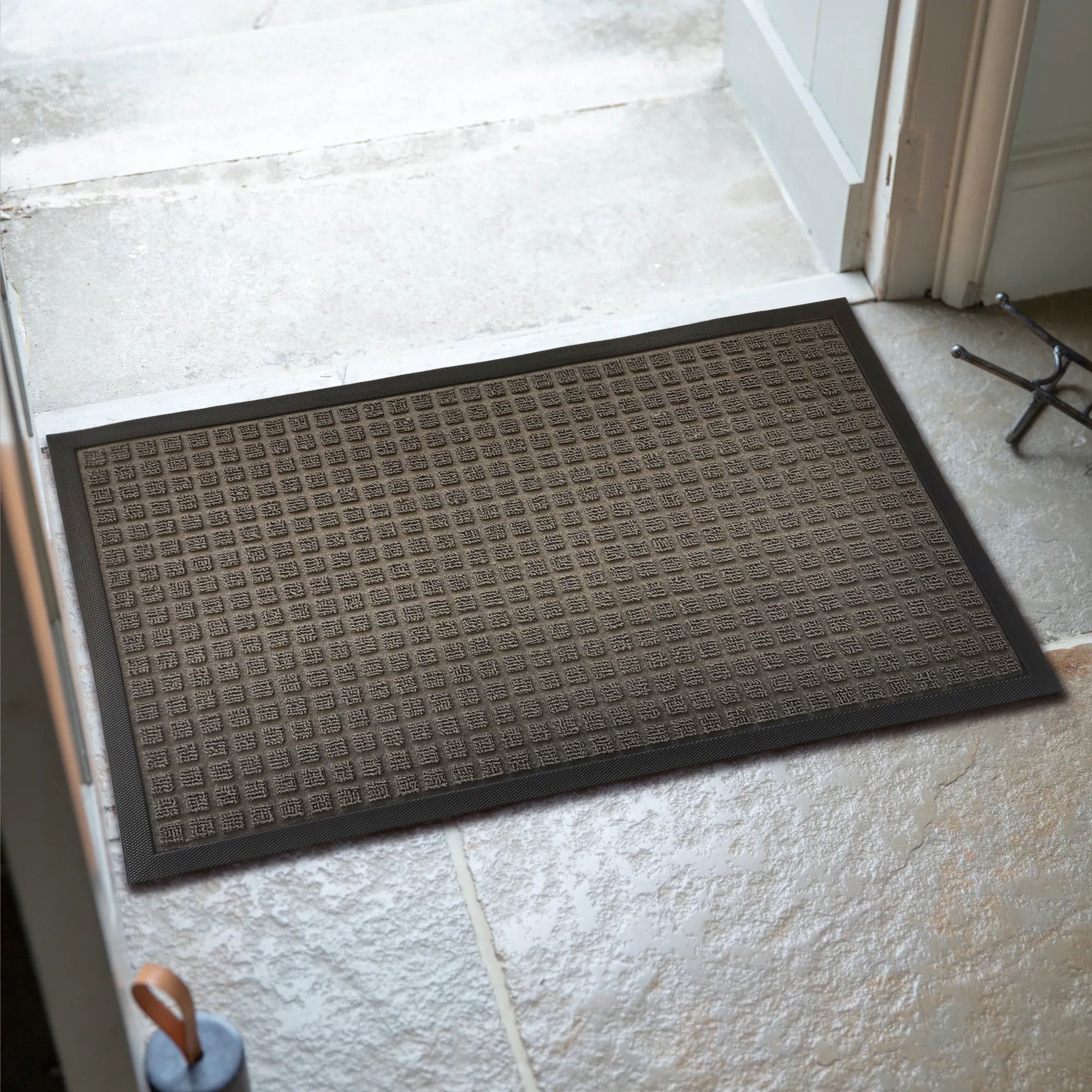 GoodHome Boykins Grey Geometric Barrier mat, 45cm x 75cm