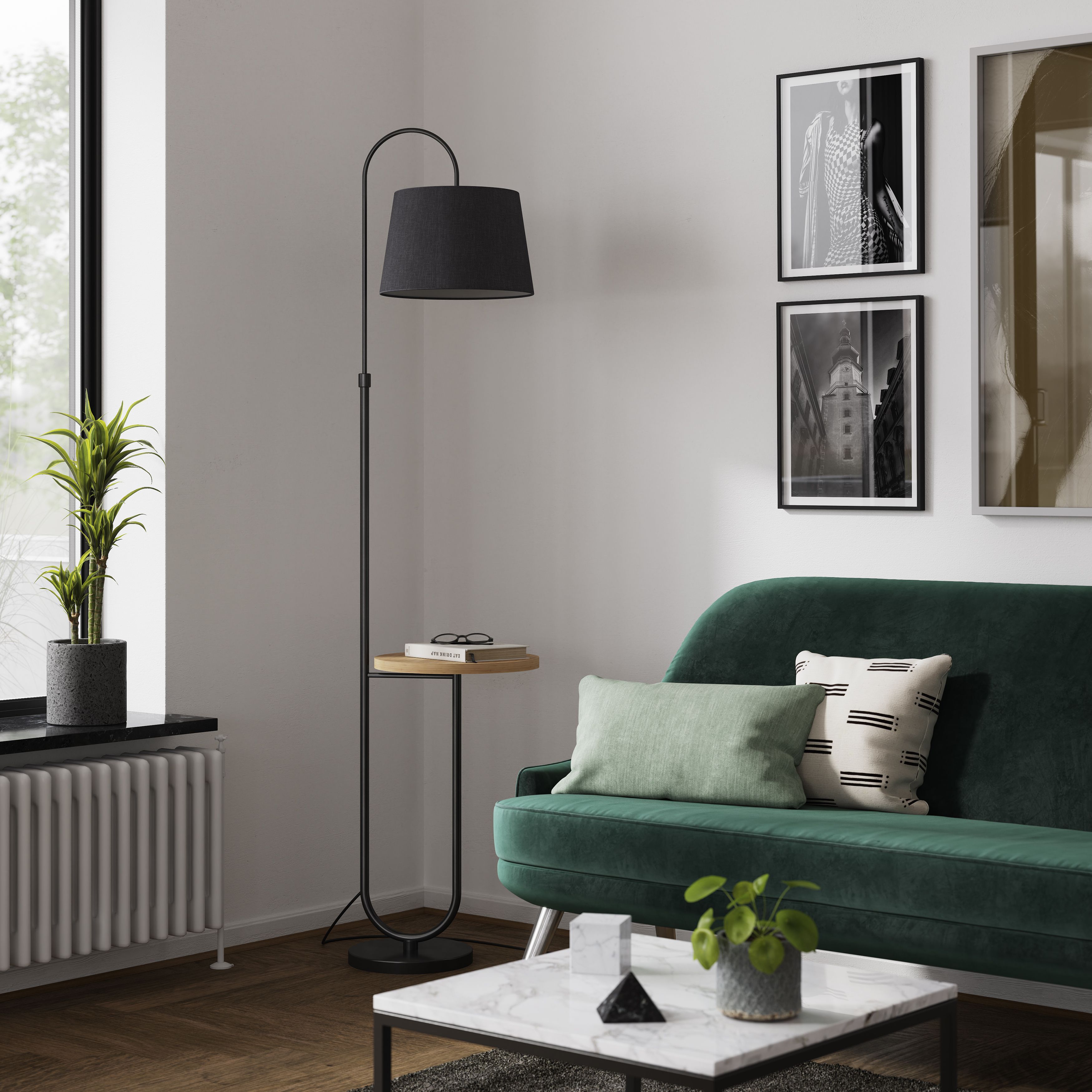 GoodHome Braintree Matt Black & natural LED Floor lamp