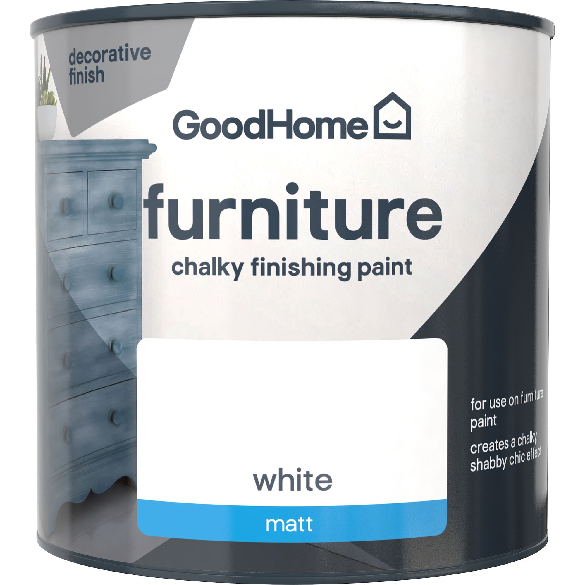 GoodHome Brilliant white Chalky effect Matt Furniture paint, 500ml