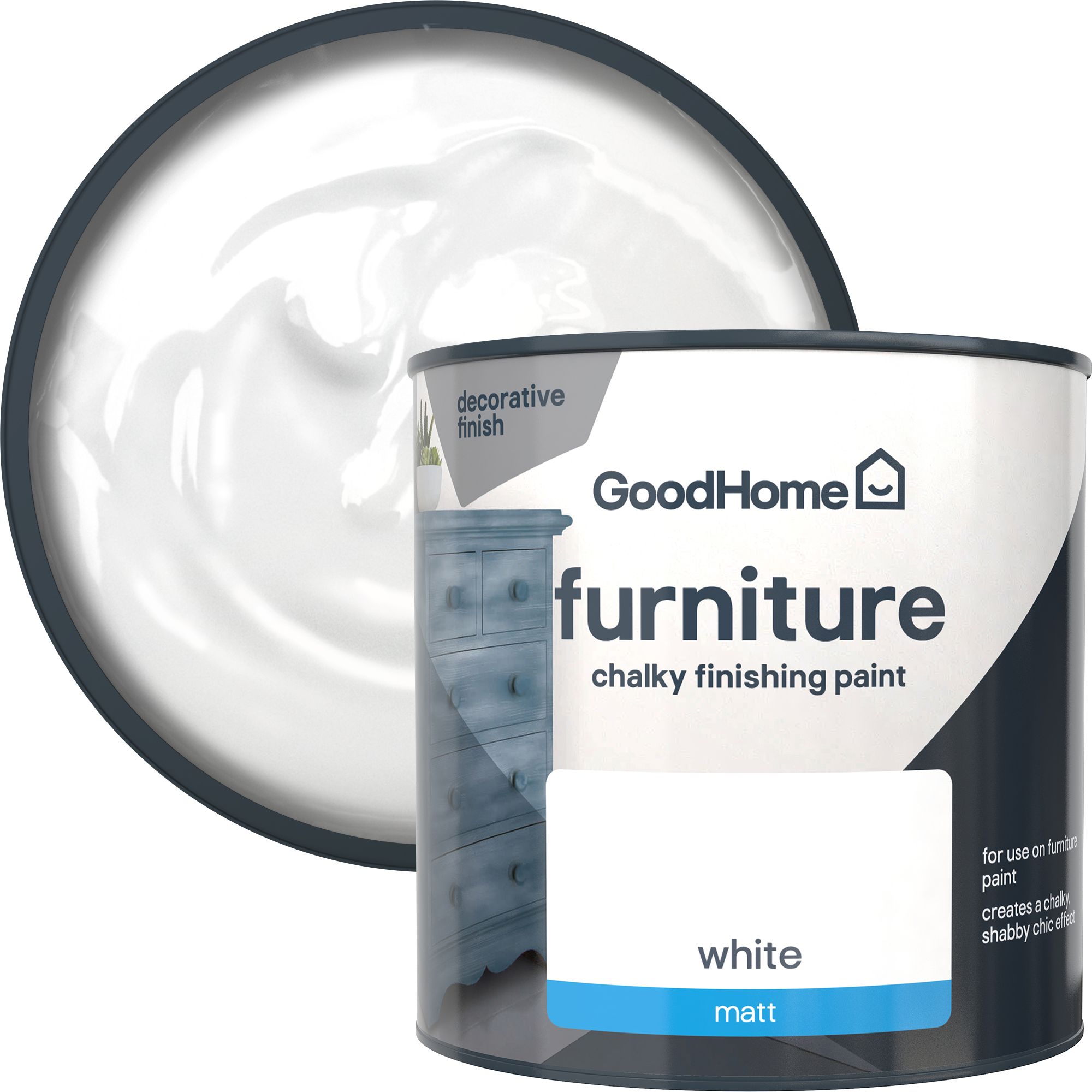 GoodHome Brilliant white Chalky effect Matt Furniture paint, 500ml