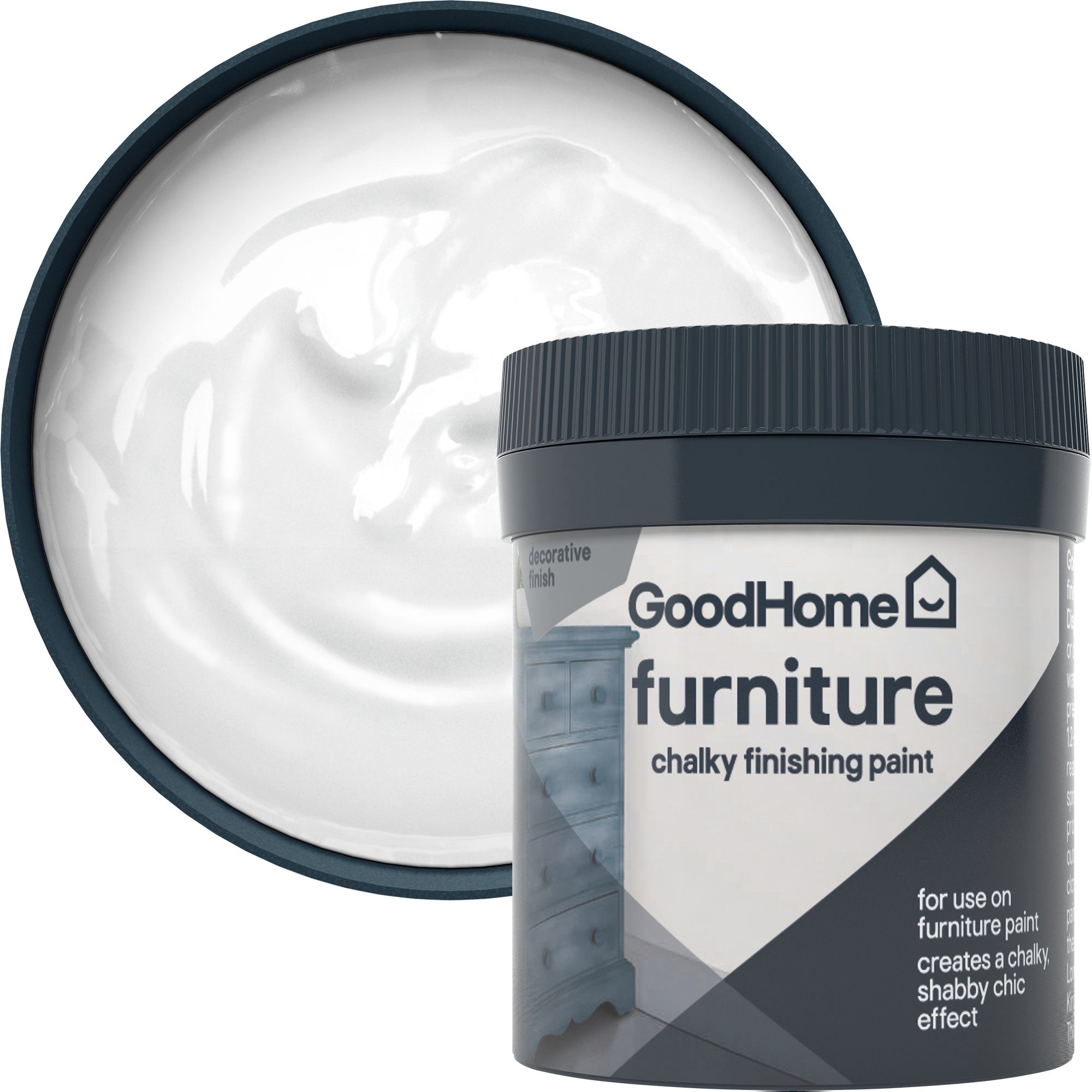 GoodHome Brilliant white Chalky effect Matt Furniture paint, 80ml Tester pot