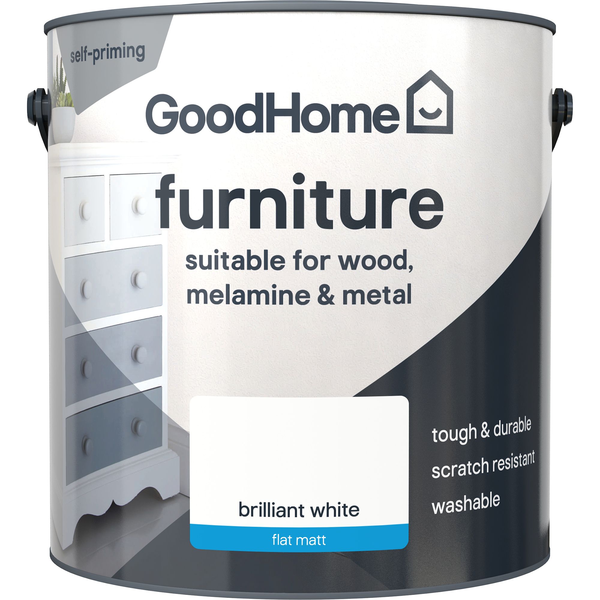 GoodHome Brilliant white Flat matt Furniture paint, 2L