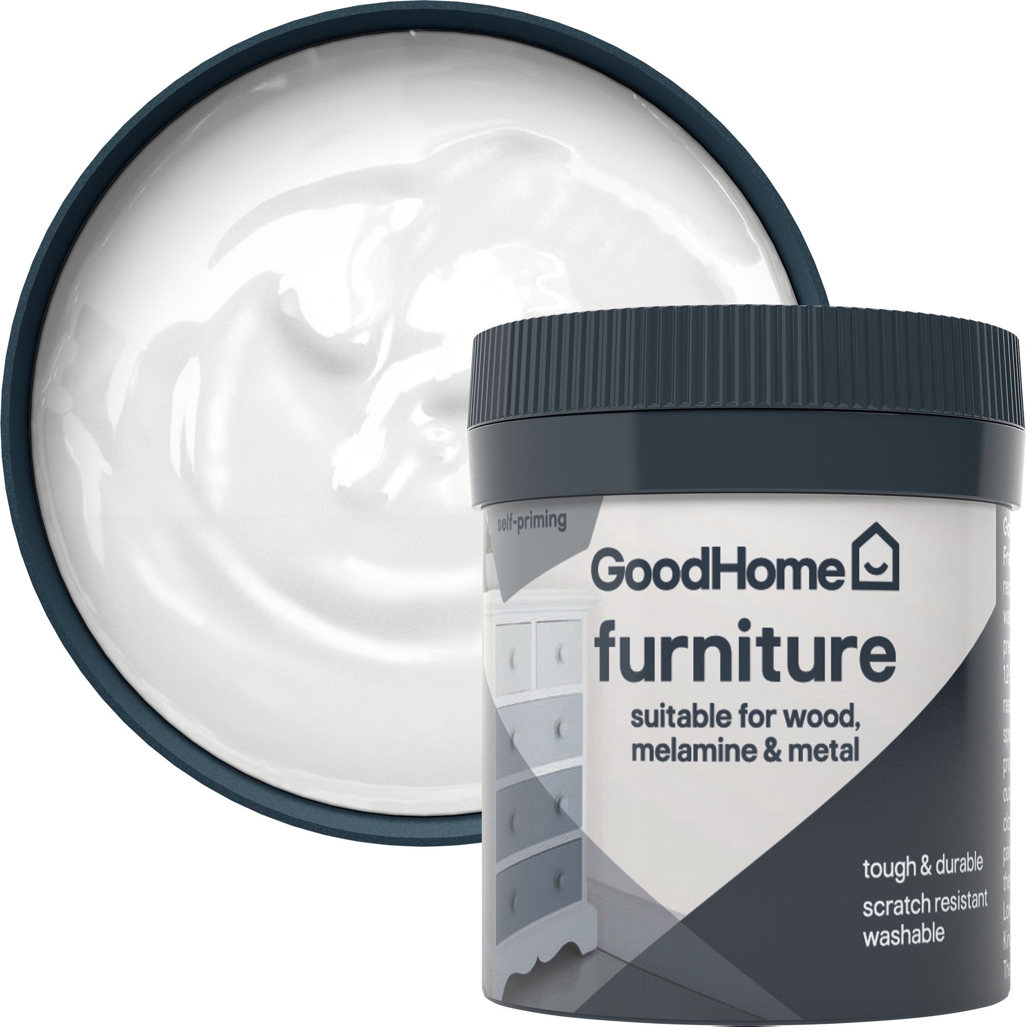 GoodHome Brilliant white Flat matt Furniture paint, 80ml Tester pot