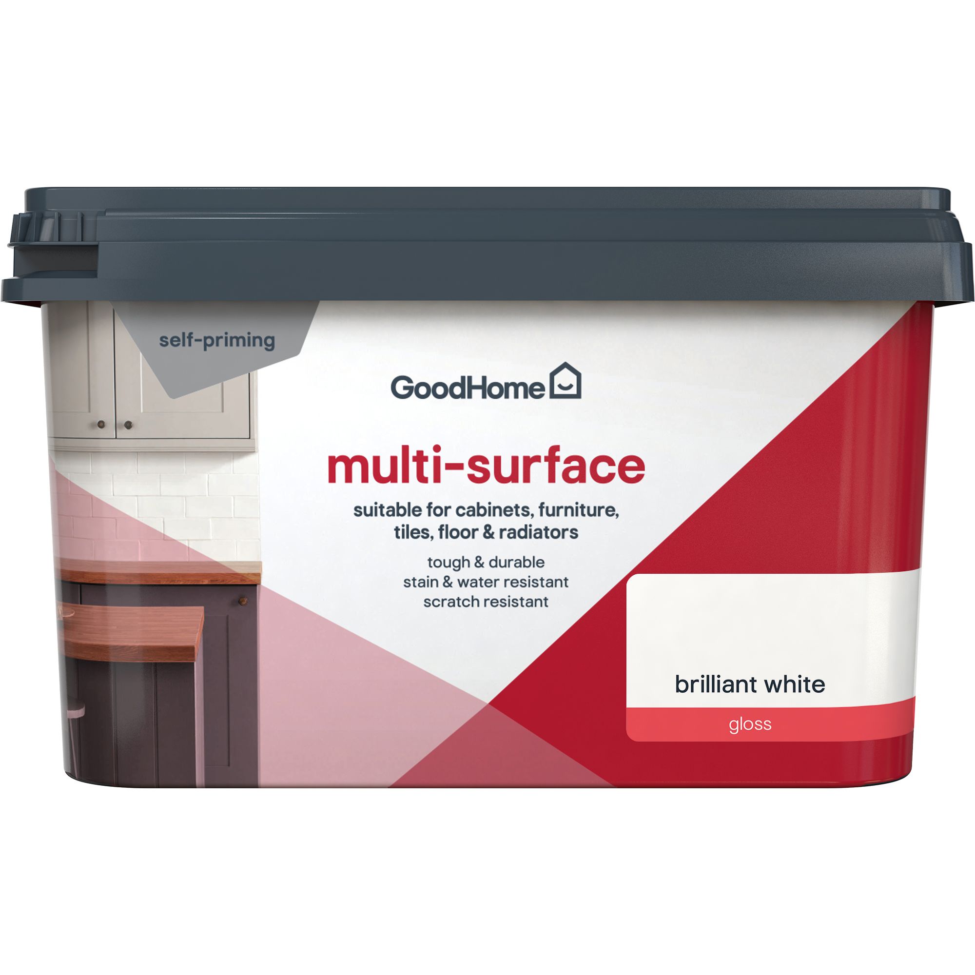 GoodHome Brilliant White Gloss Multi-surface paint, 2L