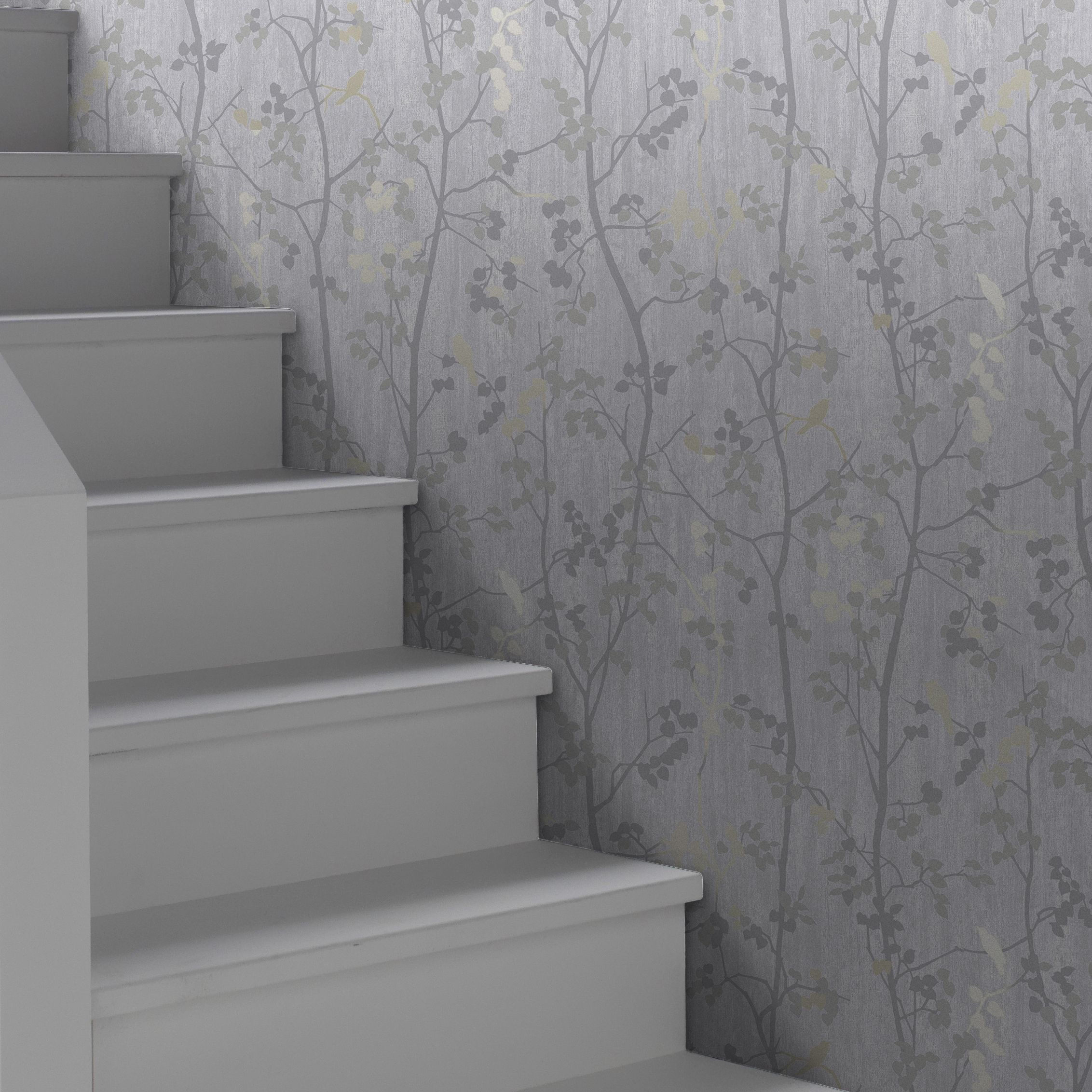 GoodHome Bromus Cream Metallic effect Floral Textured Wallpaper Sample