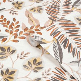GoodHome Bronz Light beige Floral Textured Wallpaper Sample