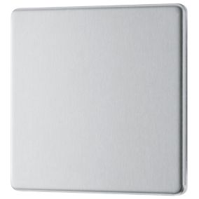 GoodHome Brushed Steel 1 gang Single Flat profile Screwless Blanking plate
