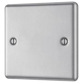 GoodHome Brushed Steel 1 gang Single Raised rounded profile Screwed Blanking plate