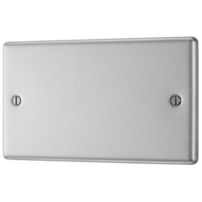 GoodHome Brushed Steel 2 gang Double Raised rounded profile Screwed Blanking plate