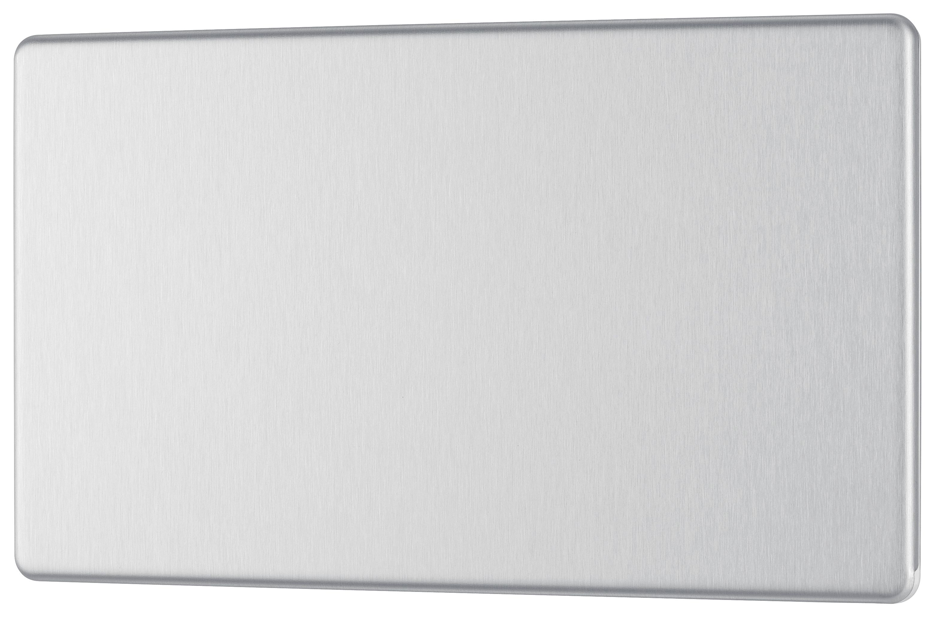 GoodHome Brushed Steel 2 gang Double Screwless Blanking plate