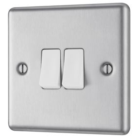GoodHome Brushed Steel 20A 2 way 2 gang Raised rounded Double light Switch