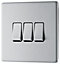 GoodHome Brushed Steel 20A 2 way 3 gang Light Screwless Switch