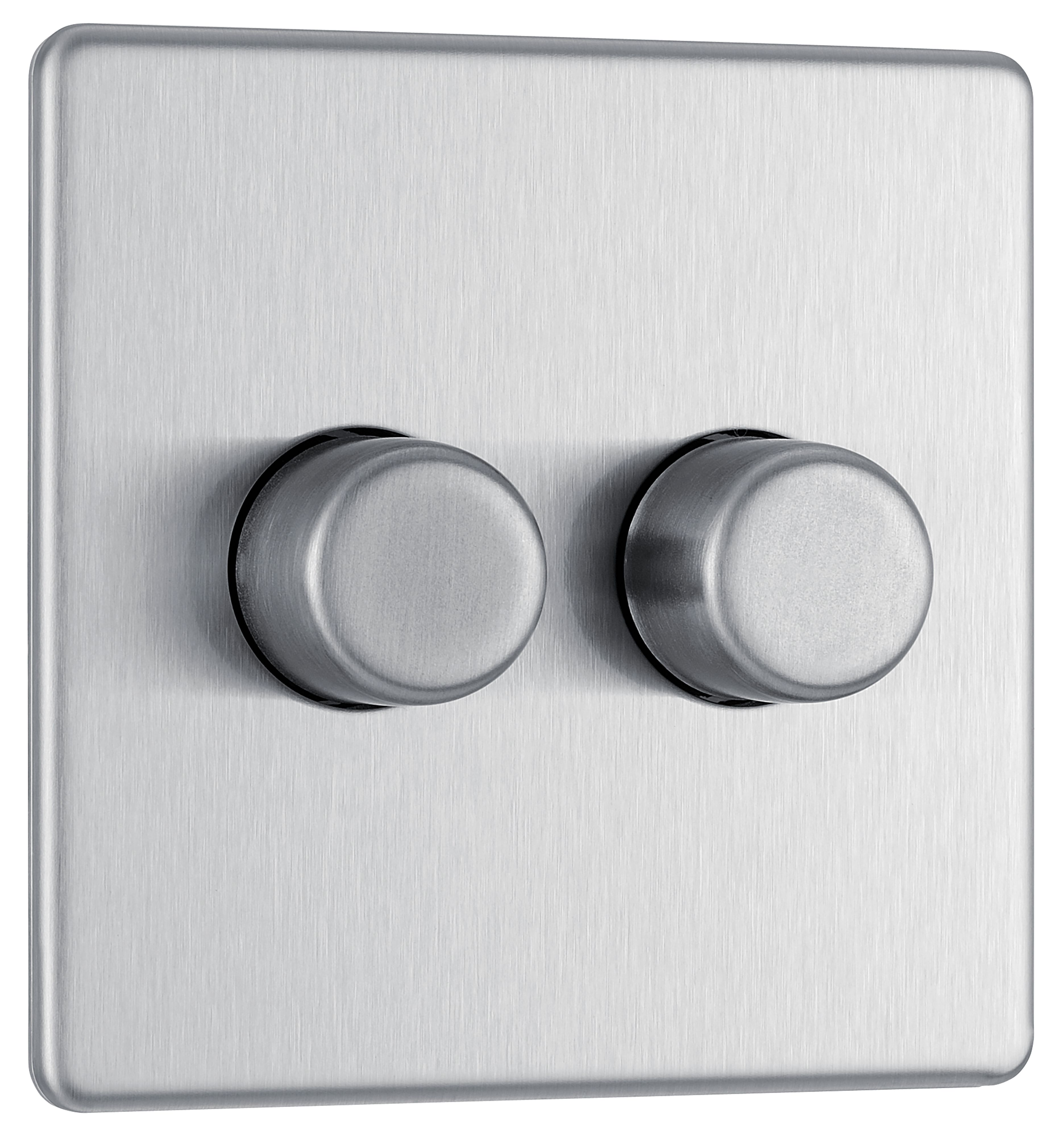 GoodHome Brushed Steel profile Double 2 way 400W Screwless Dimmer switch