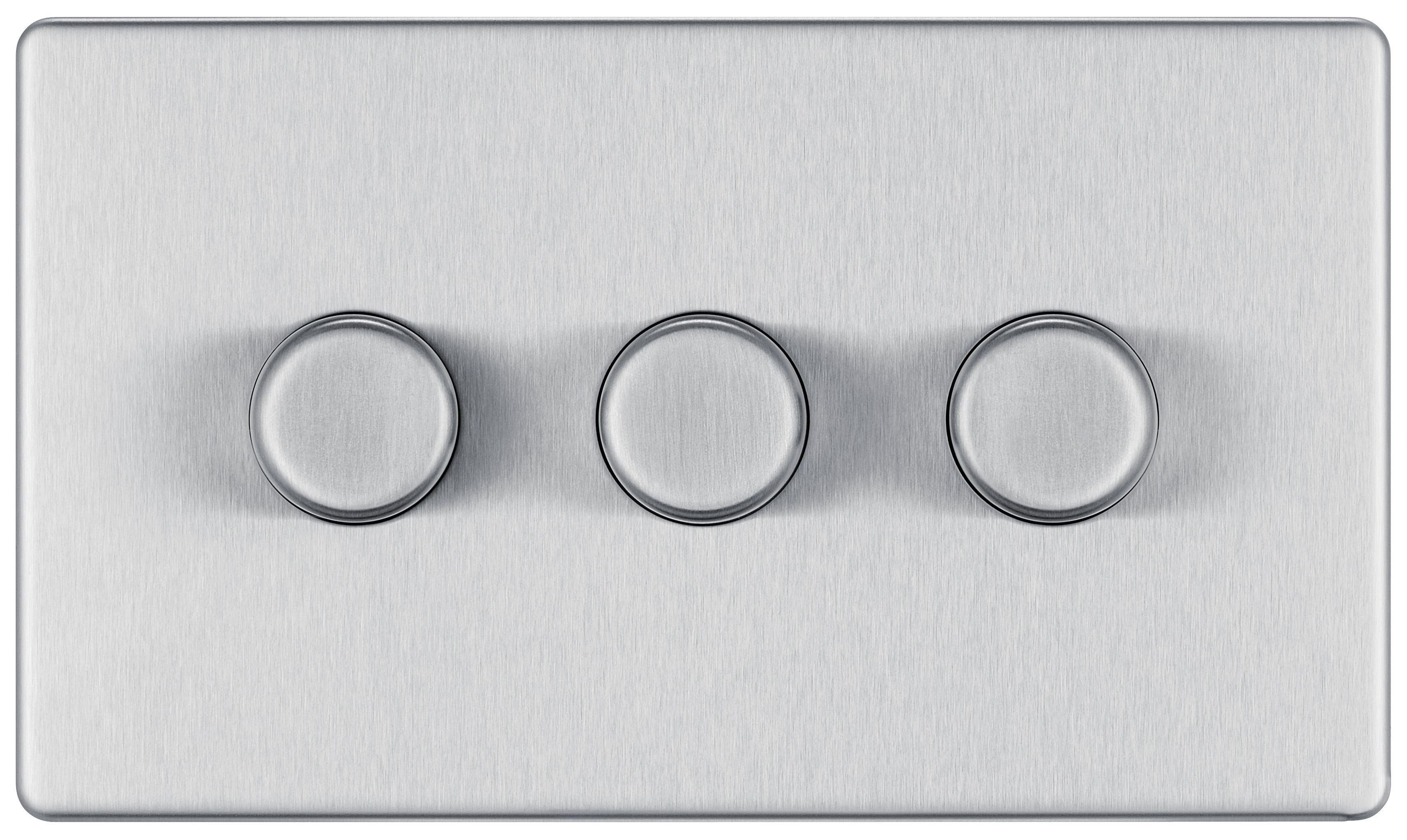 GoodHome Brushed Steel profile Triple 2 way 400W Screwless Dimmer switch