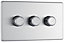 GoodHome Brushed Steel profile Triple 2 way 400W Screwless Dimmer switch
