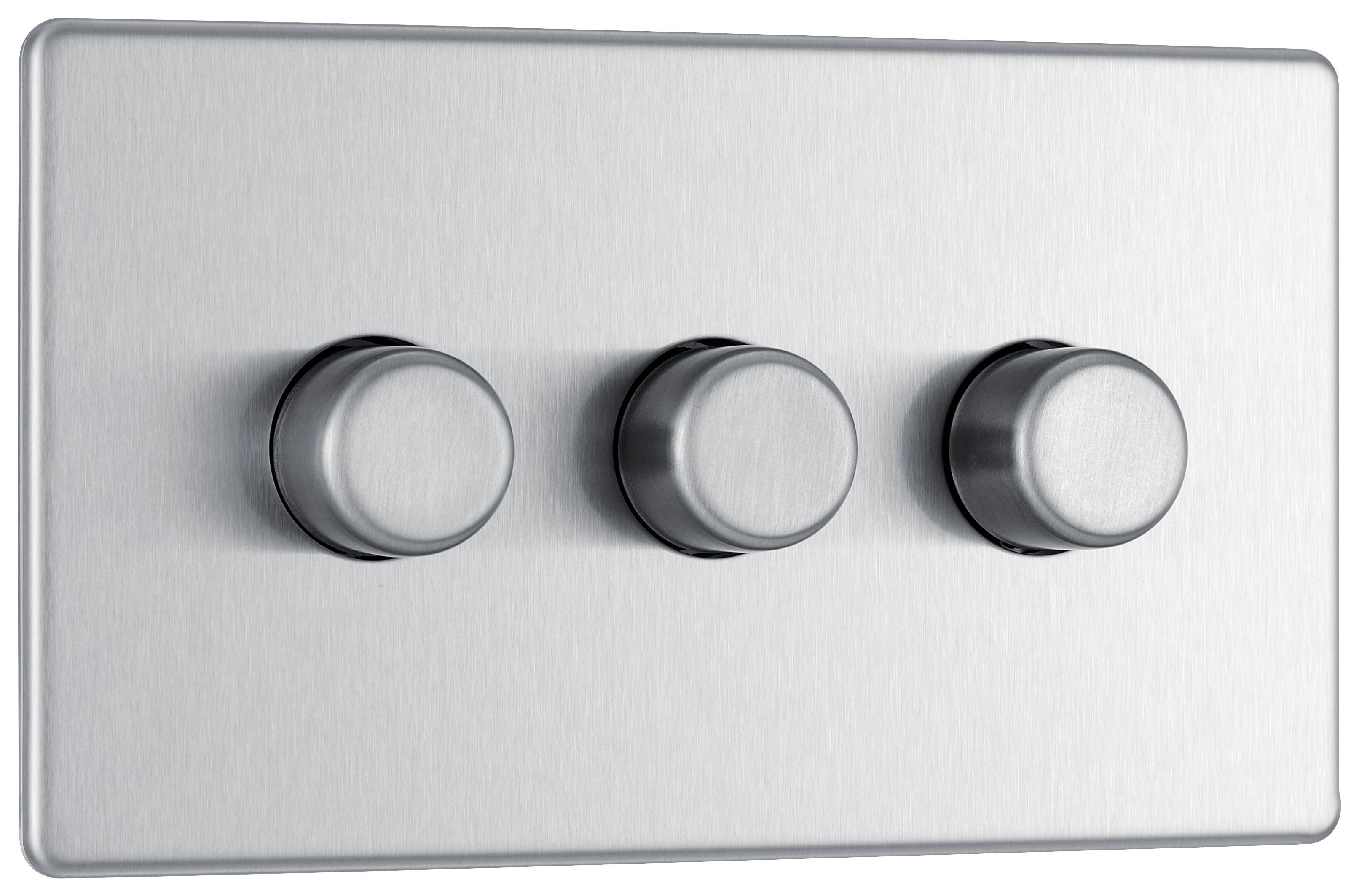 GoodHome Brushed Steel profile Triple 2 way 400W Screwless Dimmer switch