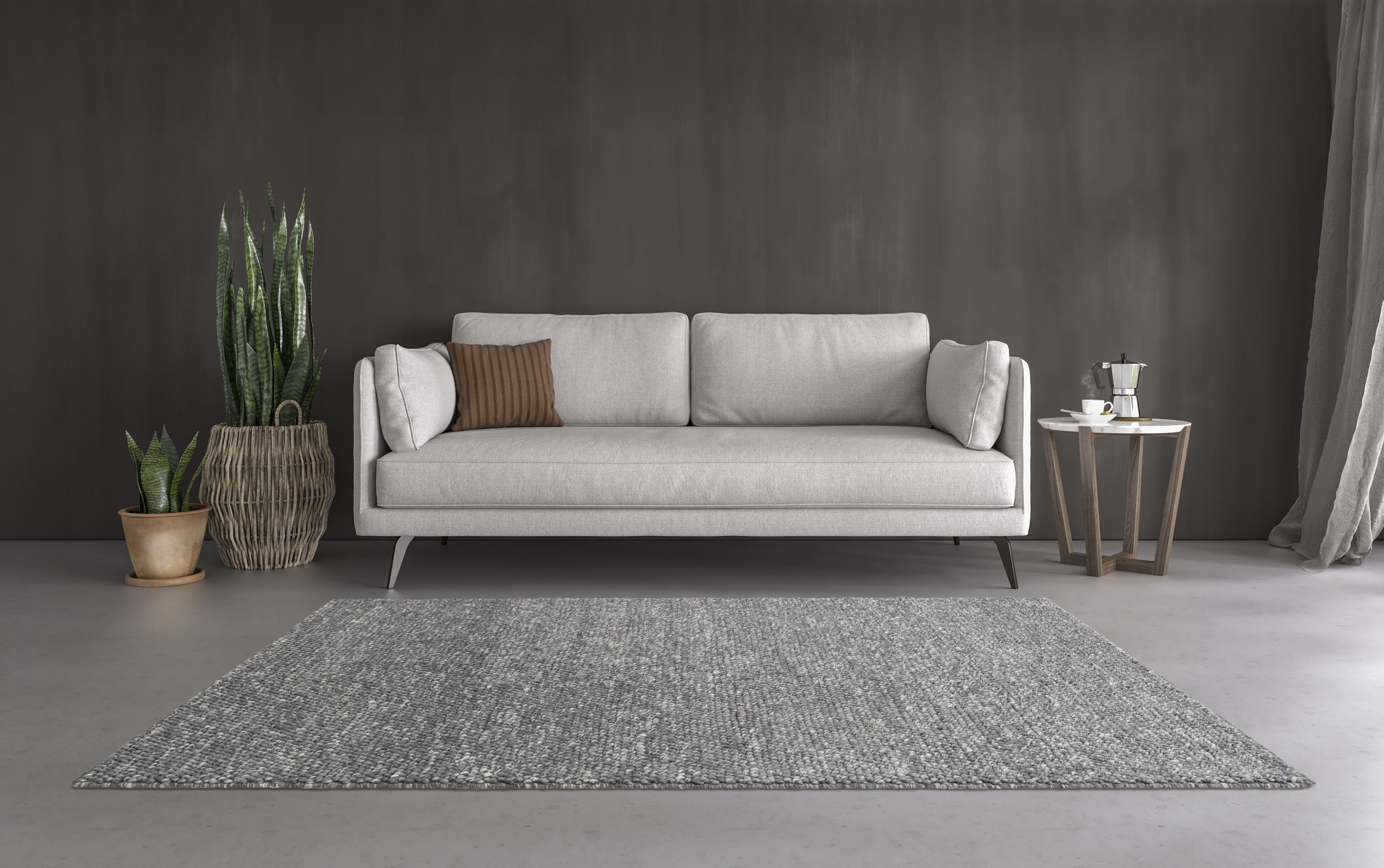 GoodHome Budwig Dark grey Striped Rug 170cmx120cm