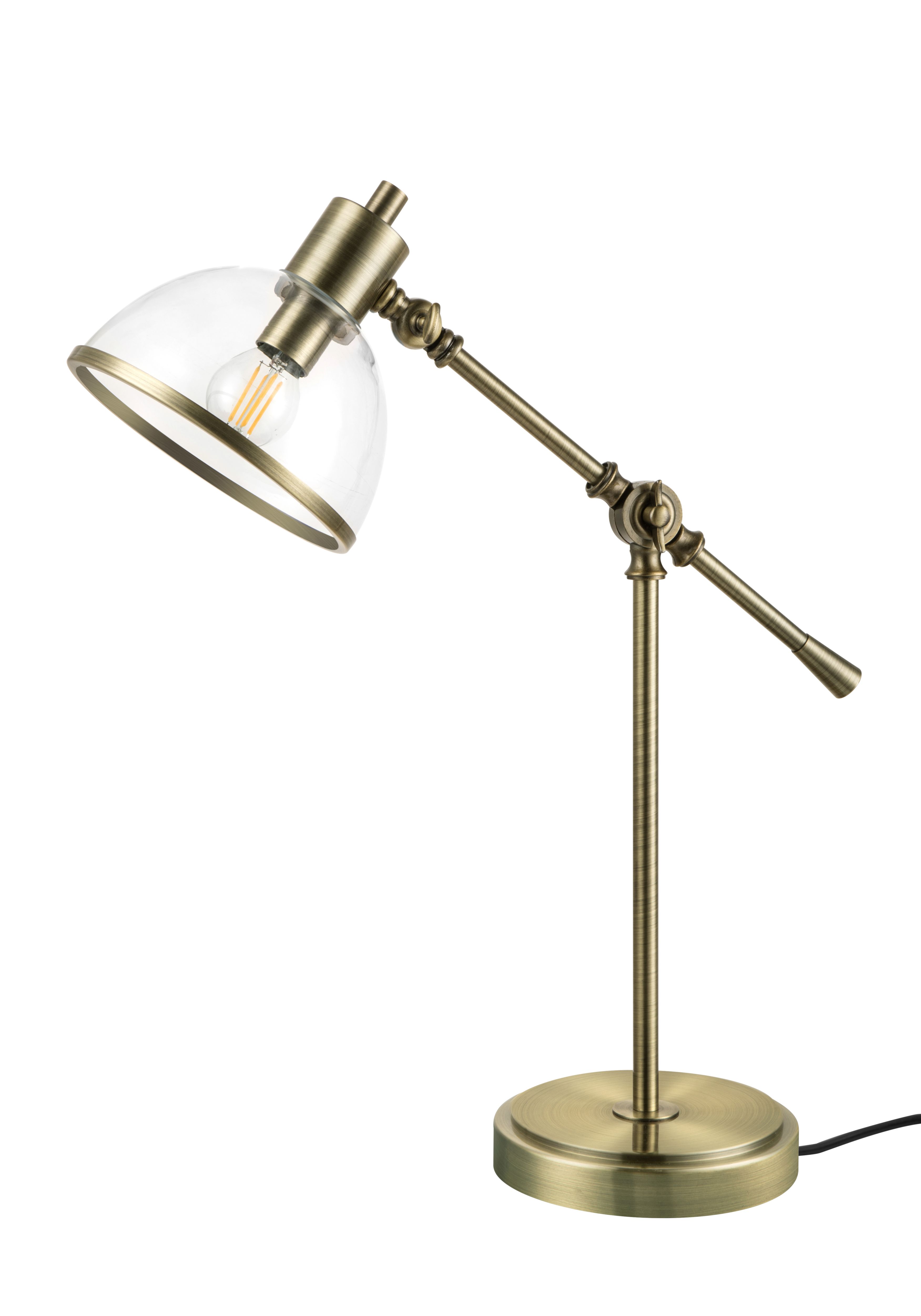 GoodHome Bulwell Polished Clear Antique brass effect Straight Table lamp
