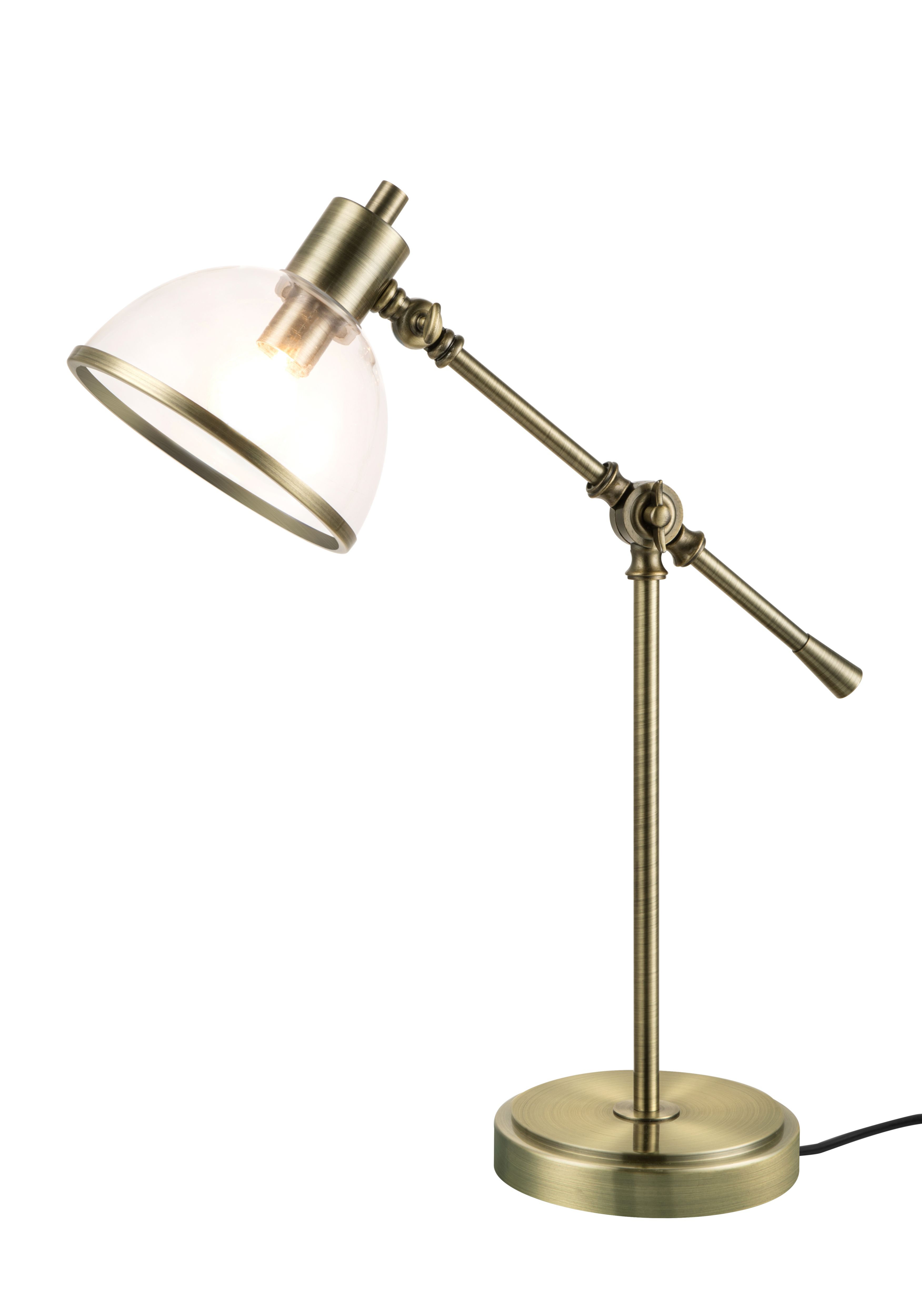 GoodHome Bulwell Polished Clear Antique brass effect Straight Table lamp