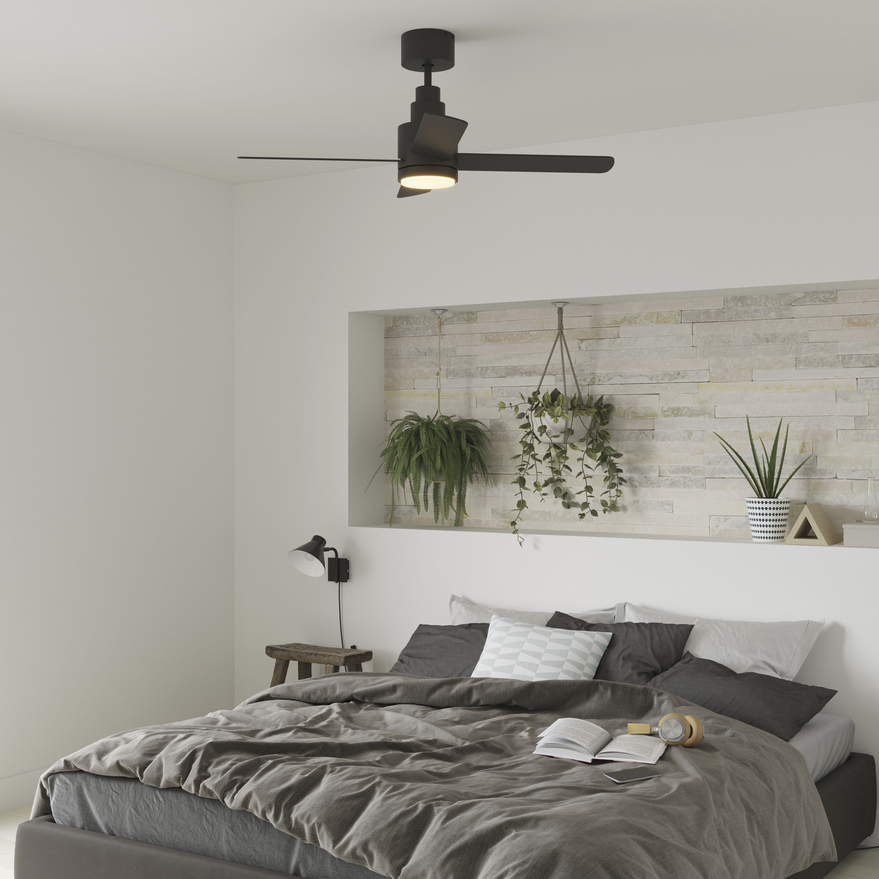 GoodHome Burbank Modern Black LED Ceiling fan light