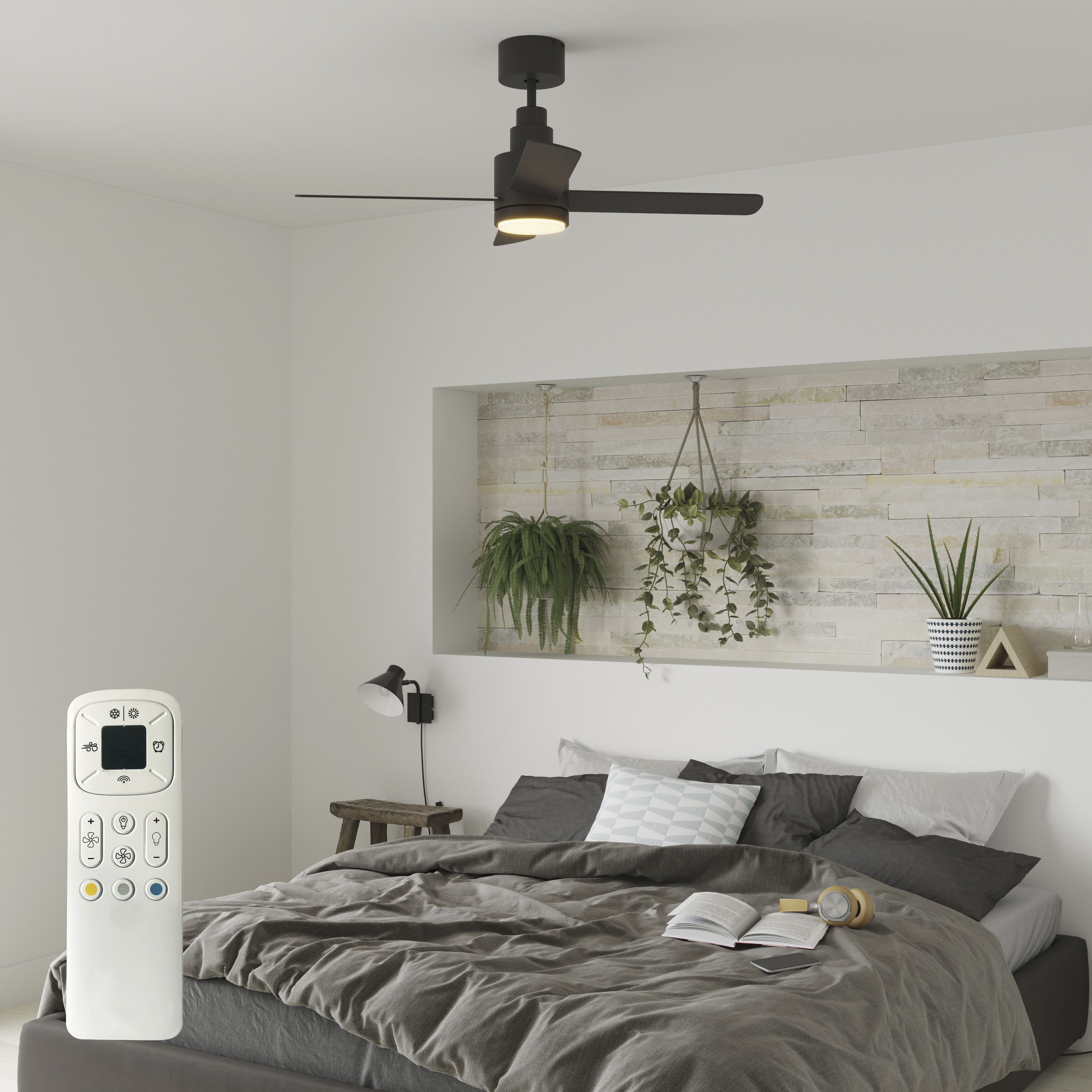 GoodHome Burbank Modern Black LED Ceiling fan light