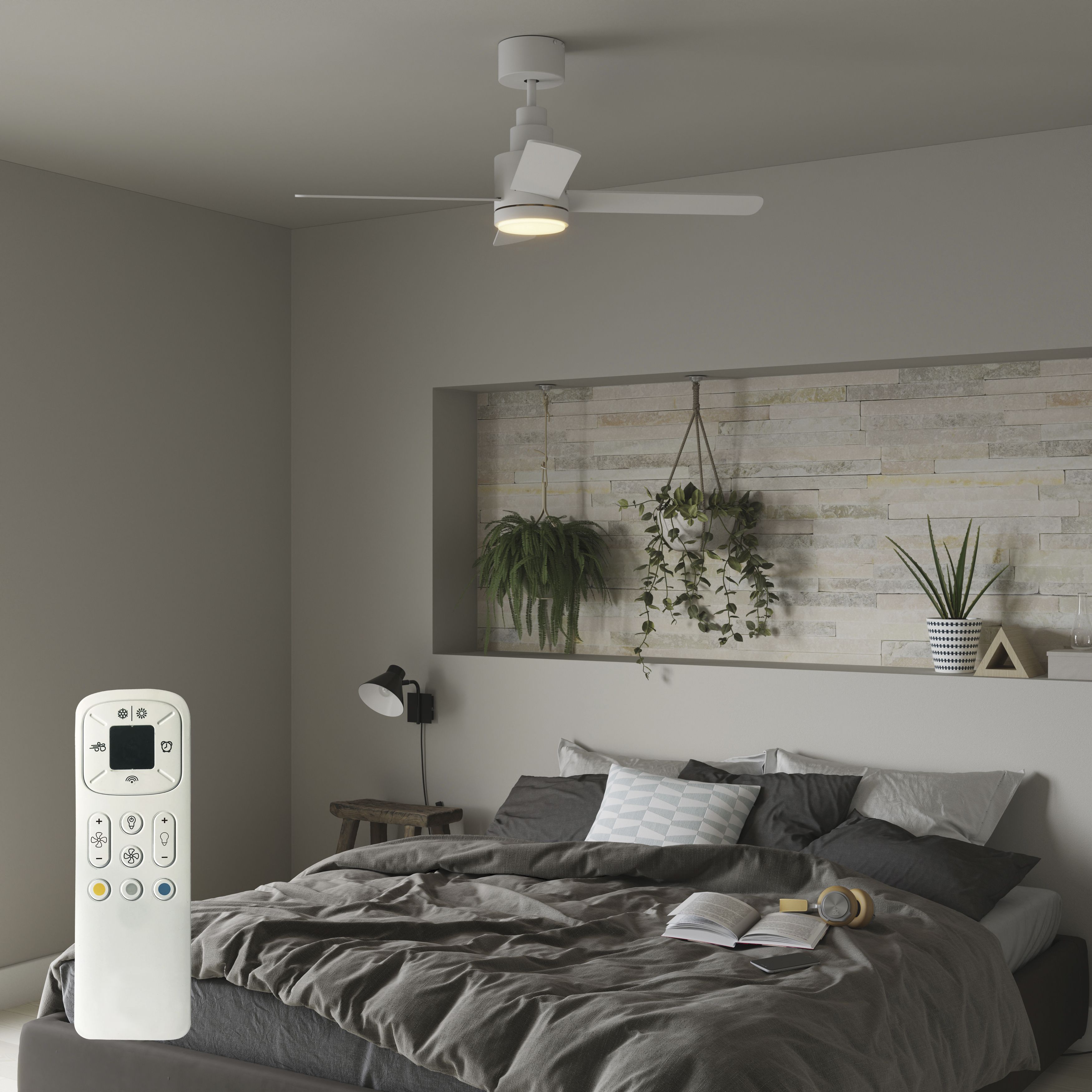 GoodHome Burbank Modern White LED Ceiling fan light