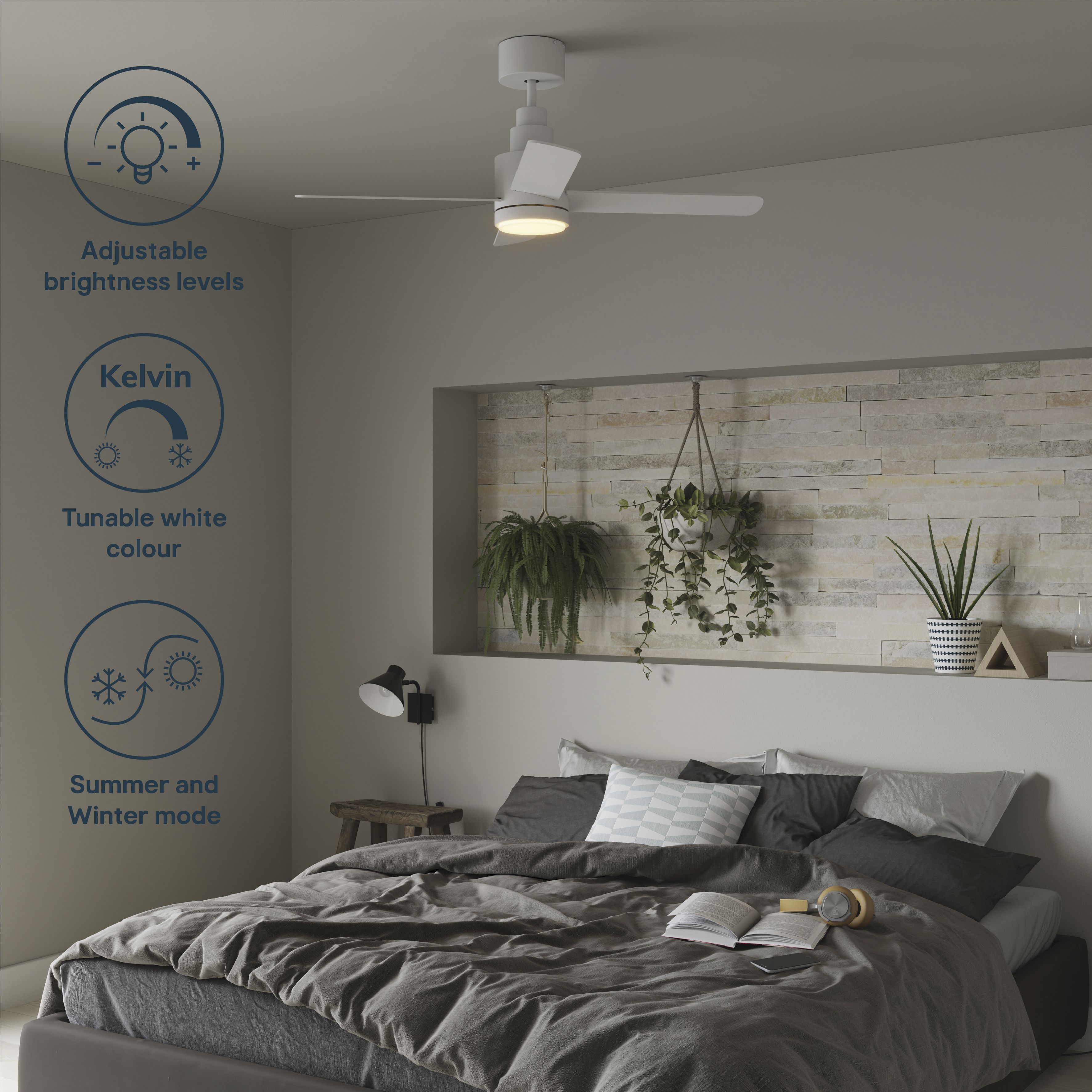 GoodHome Burbank Modern White LED Ceiling fan light