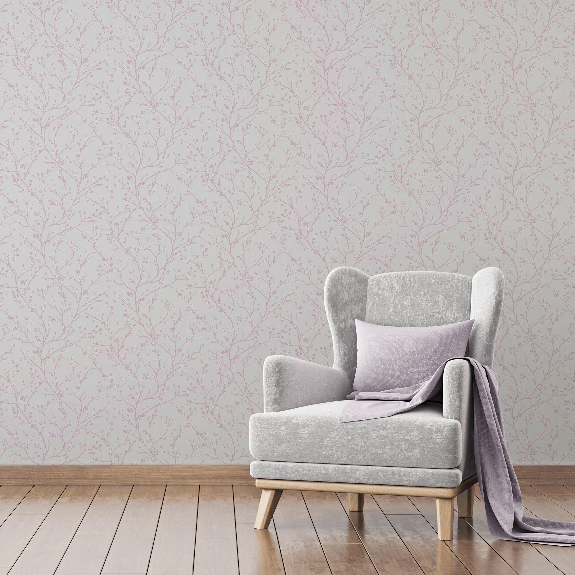 GoodHome Burfield Mauve Metallic effect Trail Textured Wallpaper