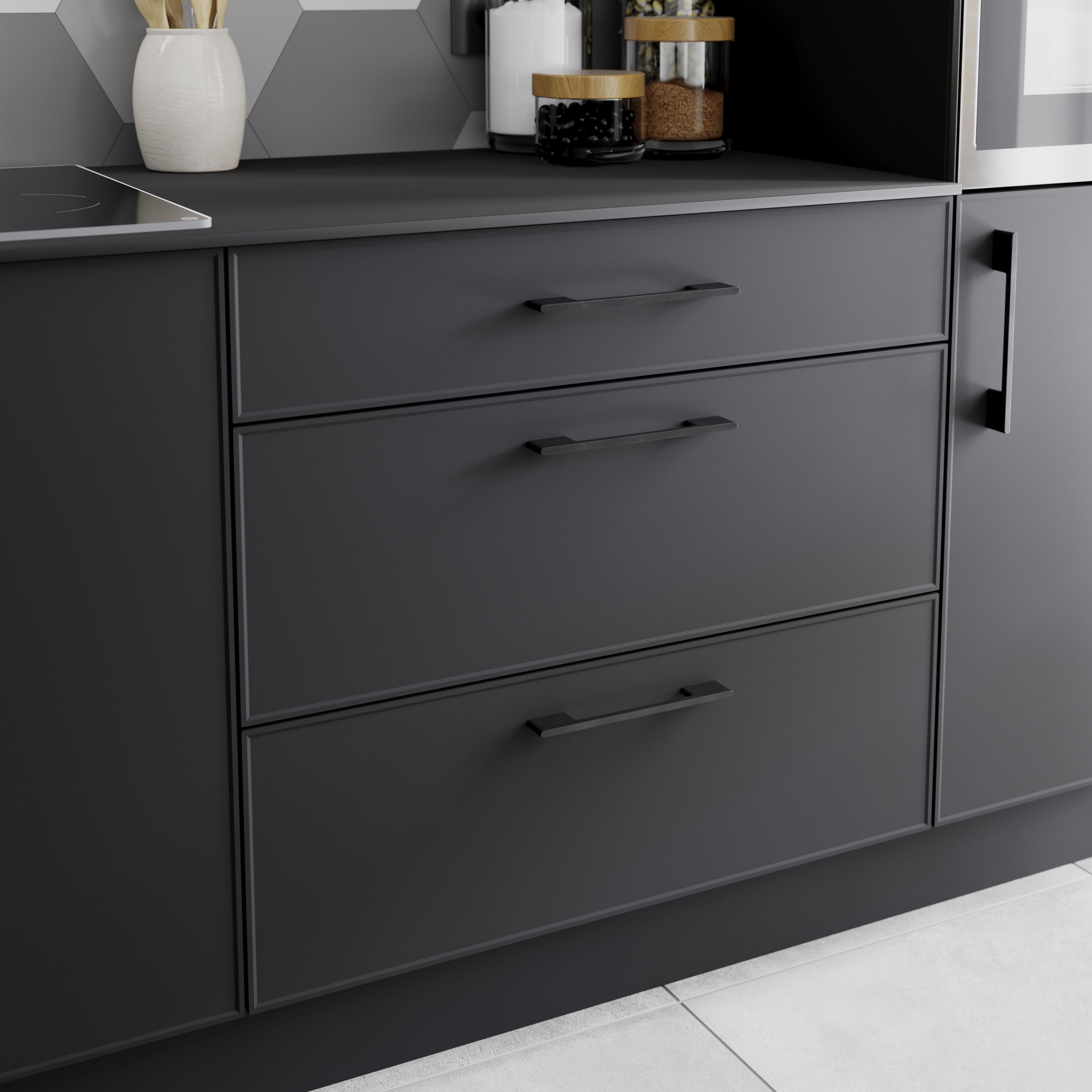 GoodHome Cacao Matt Black Kitchen cabinets Handle (L)22cm