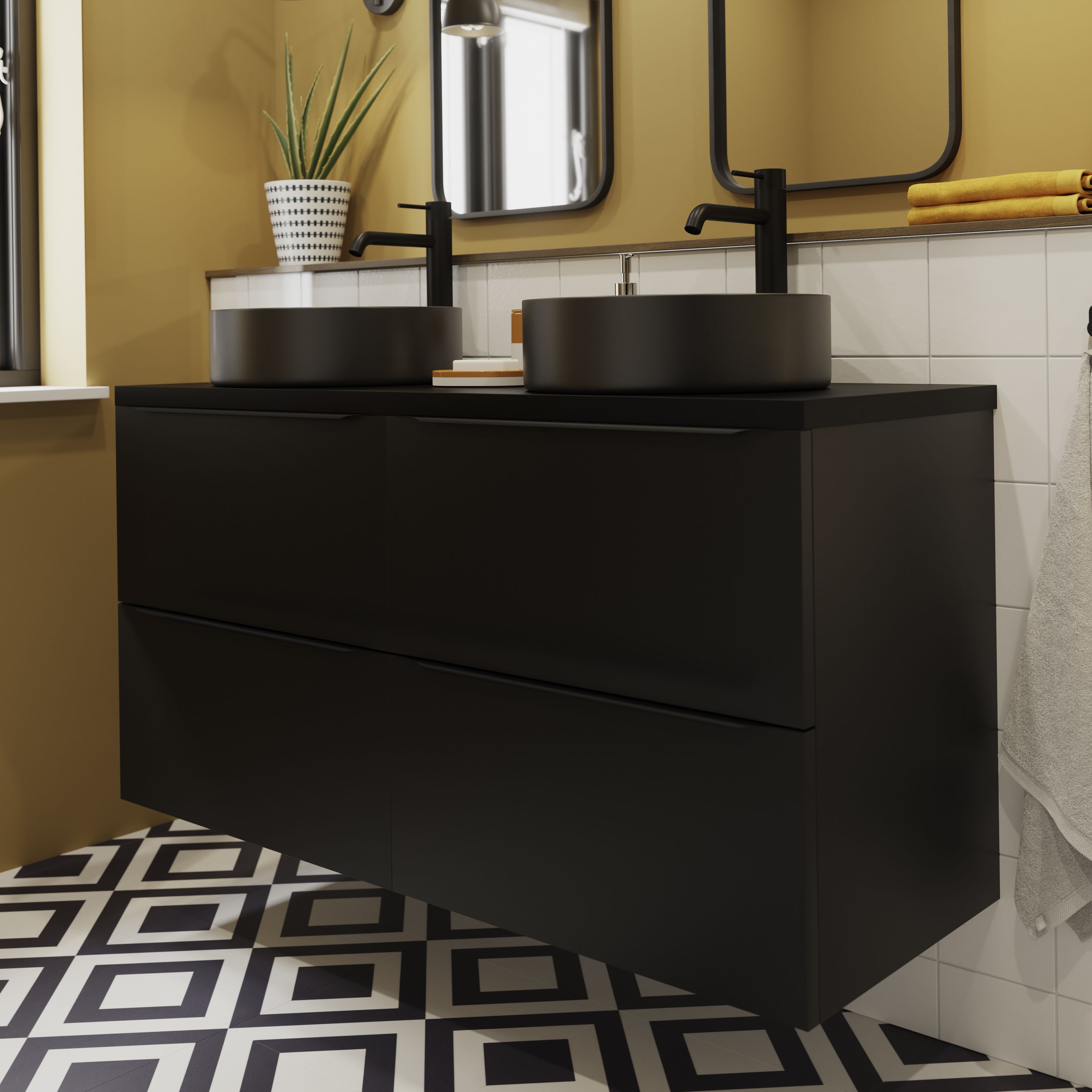 GoodHome Cadelia Matt Black Square edge Chipboard & laminate Worktop (T) 2cm x (L) 120.5cm x (W) 45.5cm