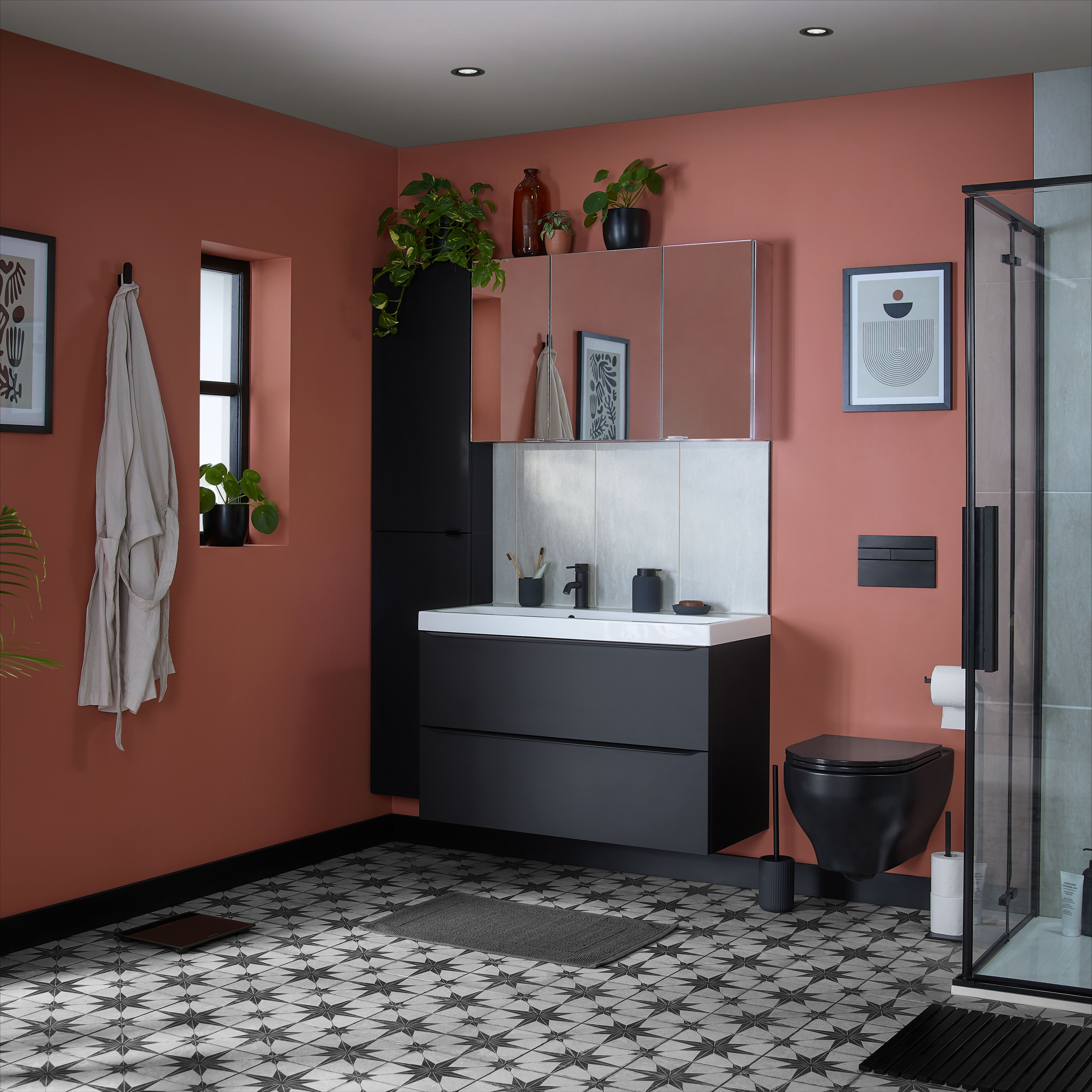 GoodHome Caledon Black Rollable Rectangular Bath mat (L)70cm (W)50cm