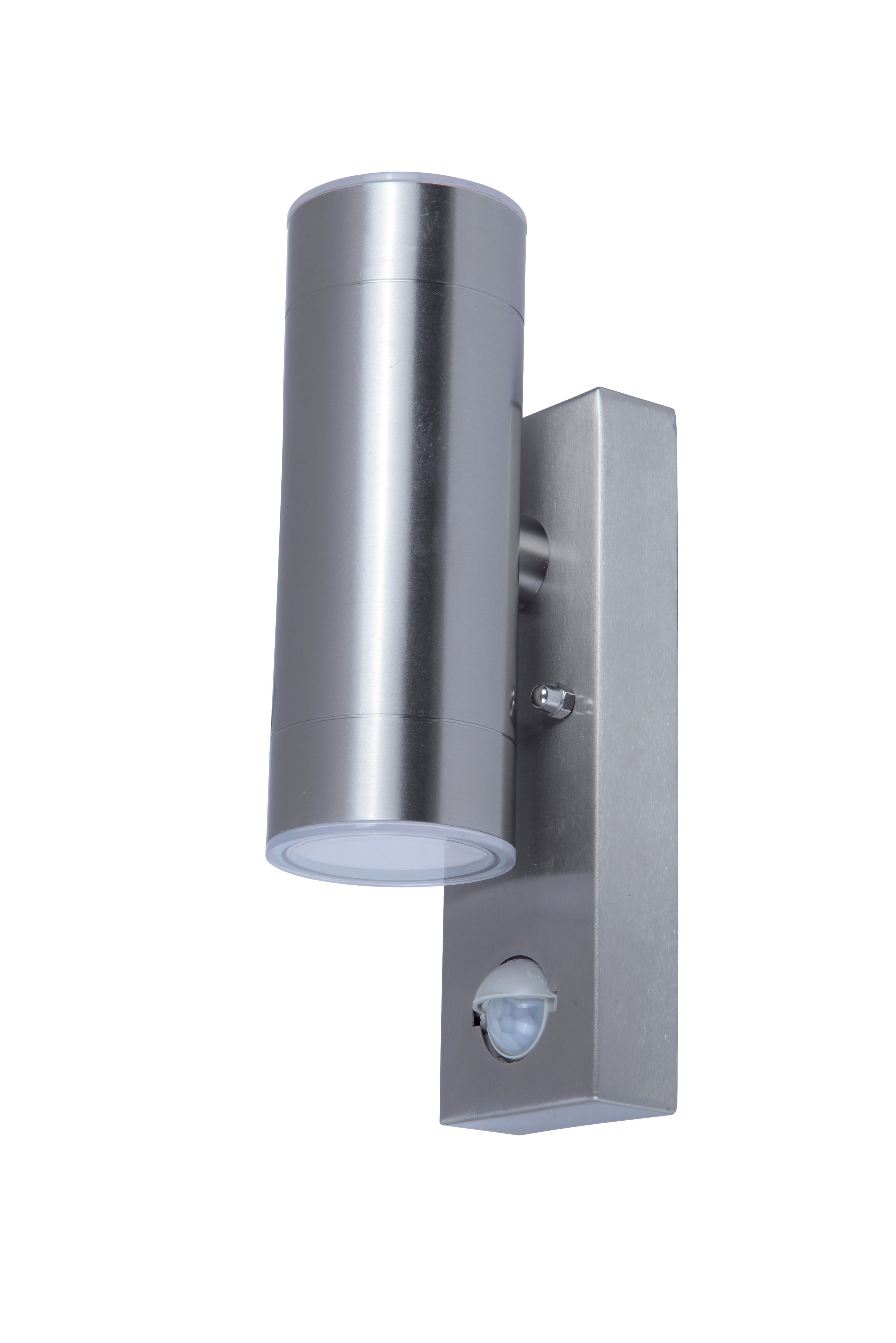 GoodHome Candiac Fixed Matt Stainless steel Integrated LED PIR Motion sensor Outdoor Wall light 9W
