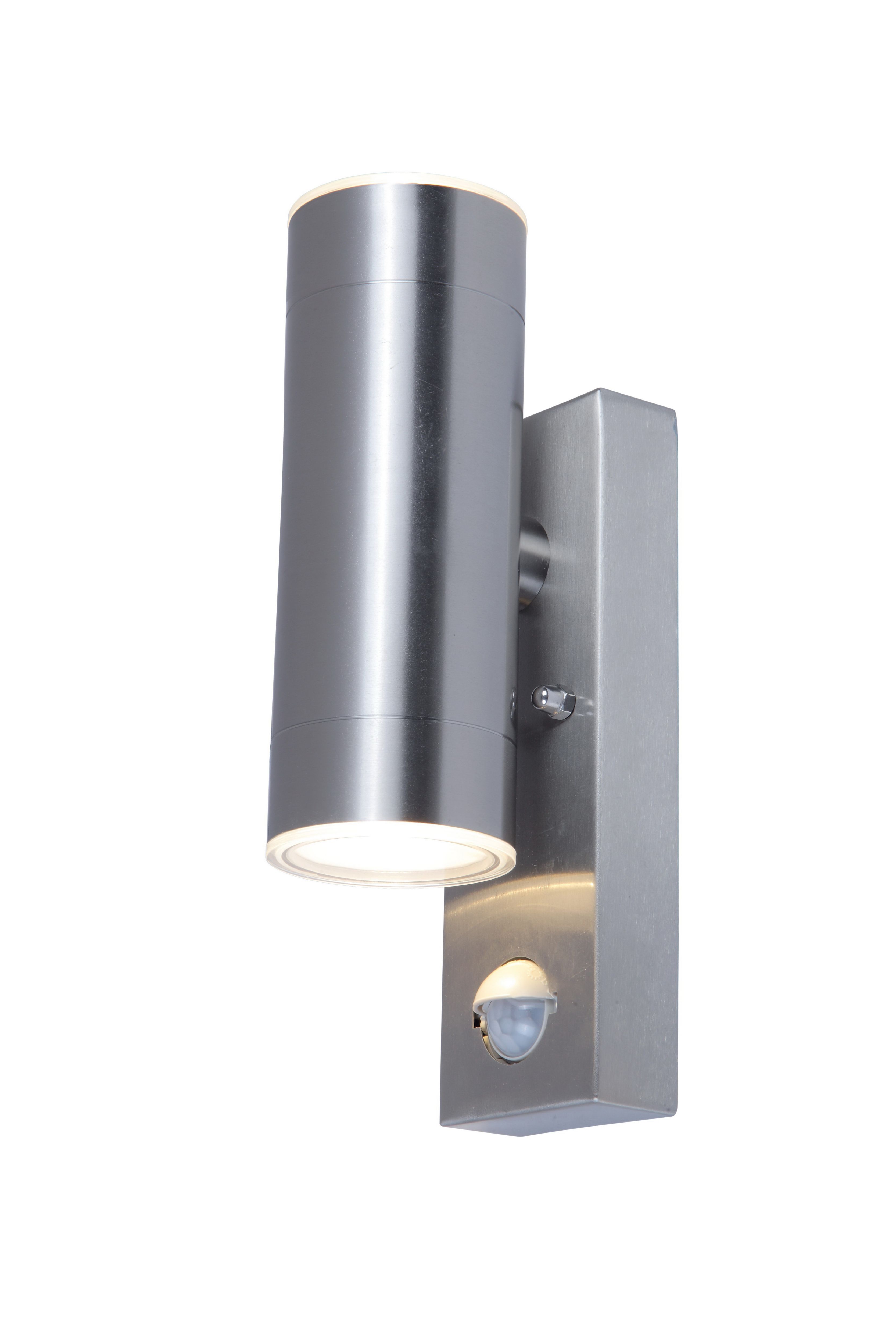 GoodHome Candiac Fixed Matt Stainless steel Integrated LED PIR Motion sensor Outdoor Wall light 9W