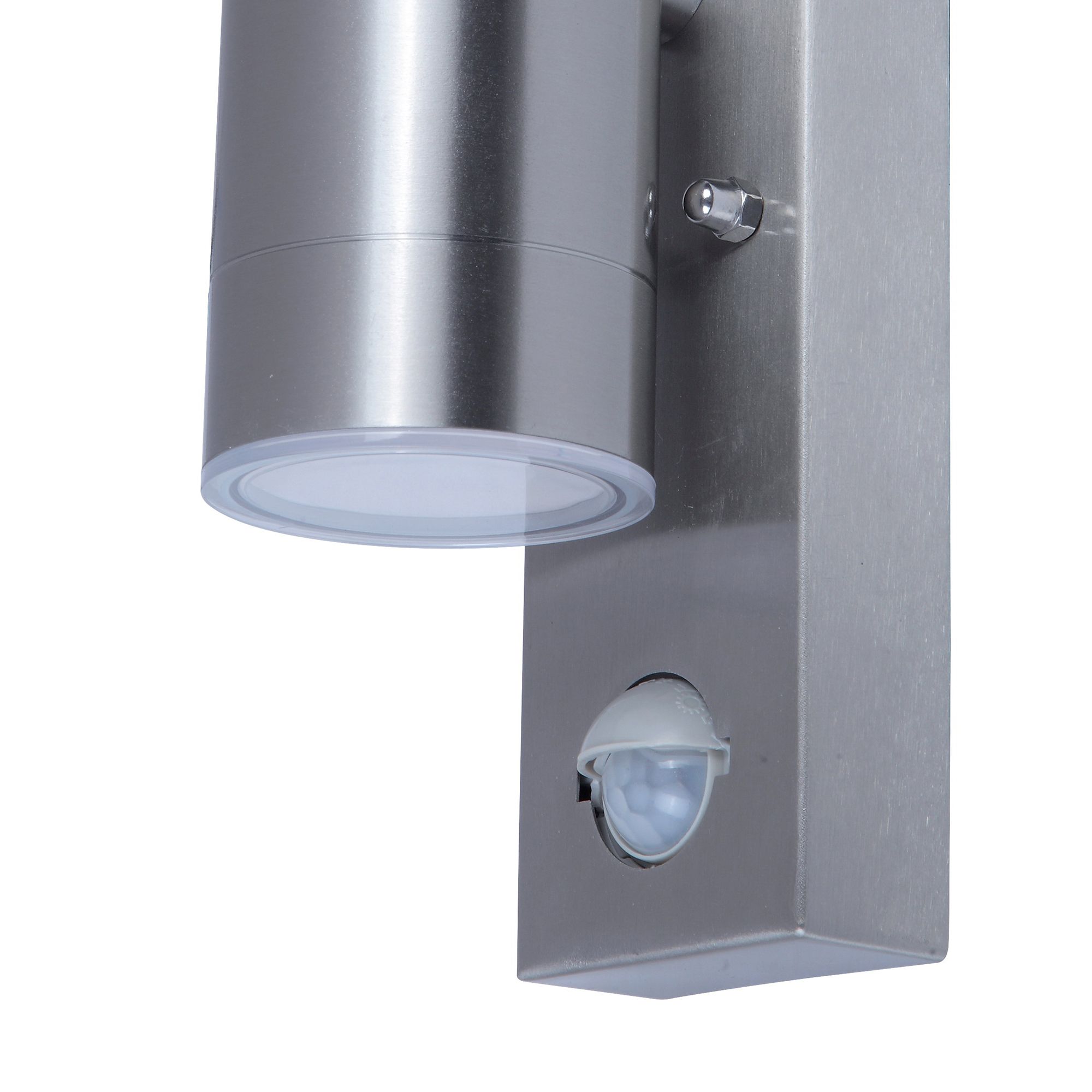 GoodHome Candiac Fixed Matt Stainless steel Integrated LED PIR Motion sensor Outdoor Wall light 9W