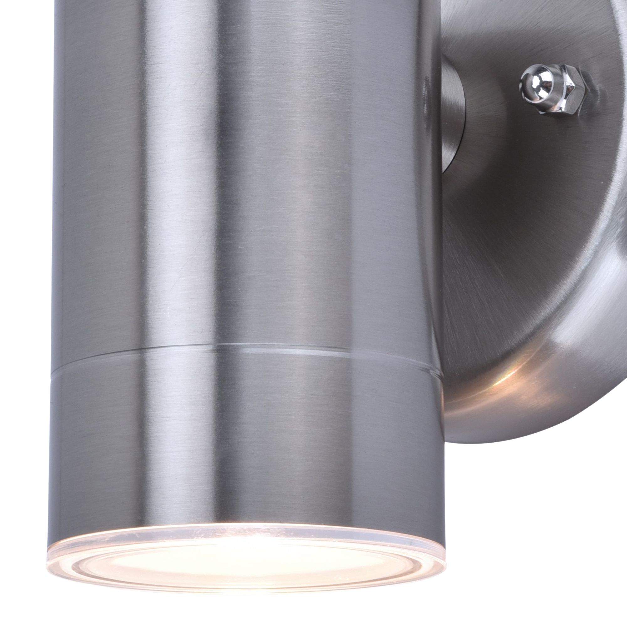 GoodHome Candiac Fixed Stainless steel Mains-powered Integrated LED Outdoor Wall light 380lm (Dia)6cm