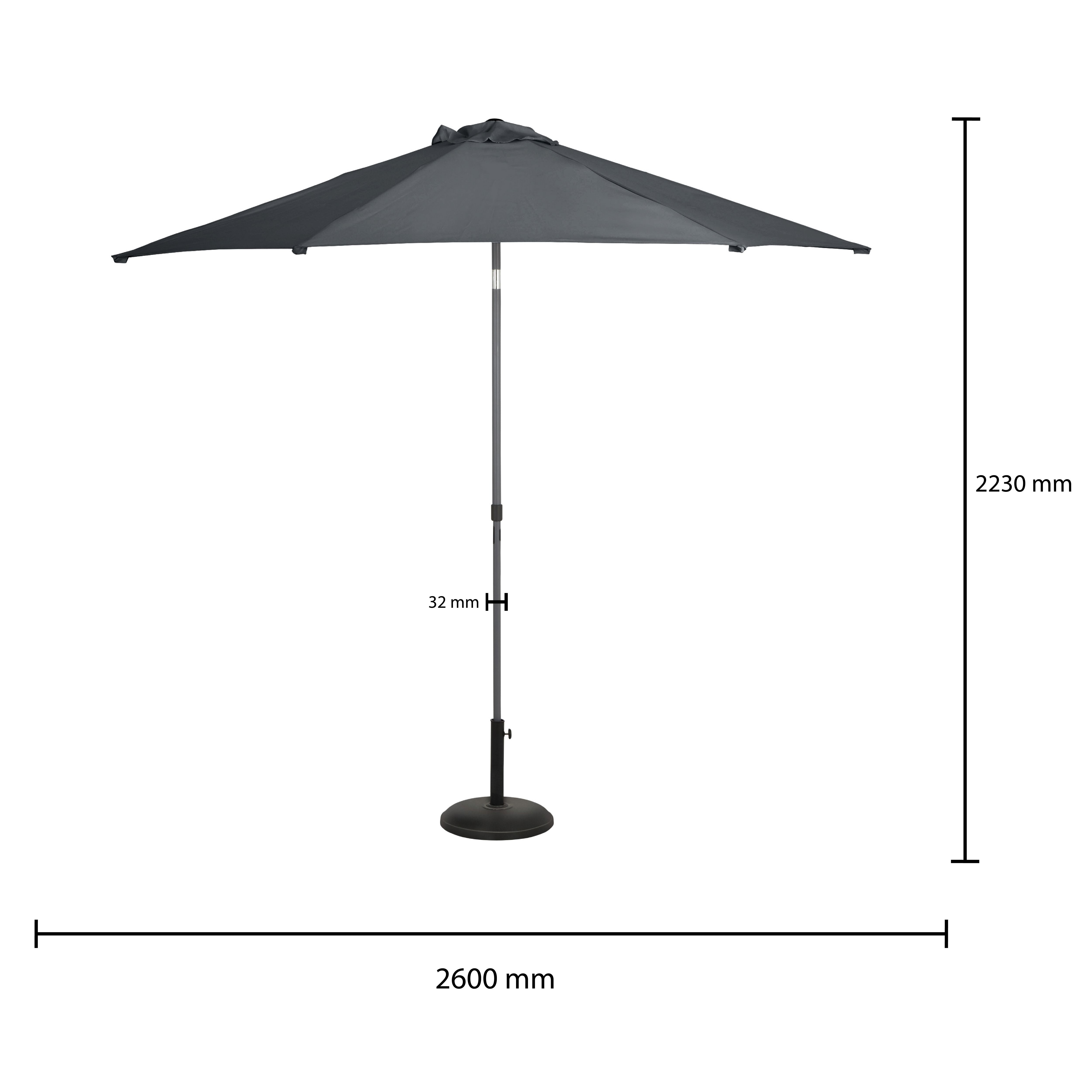GoodHome Carambole 2.6m Steel grey Standing parasol