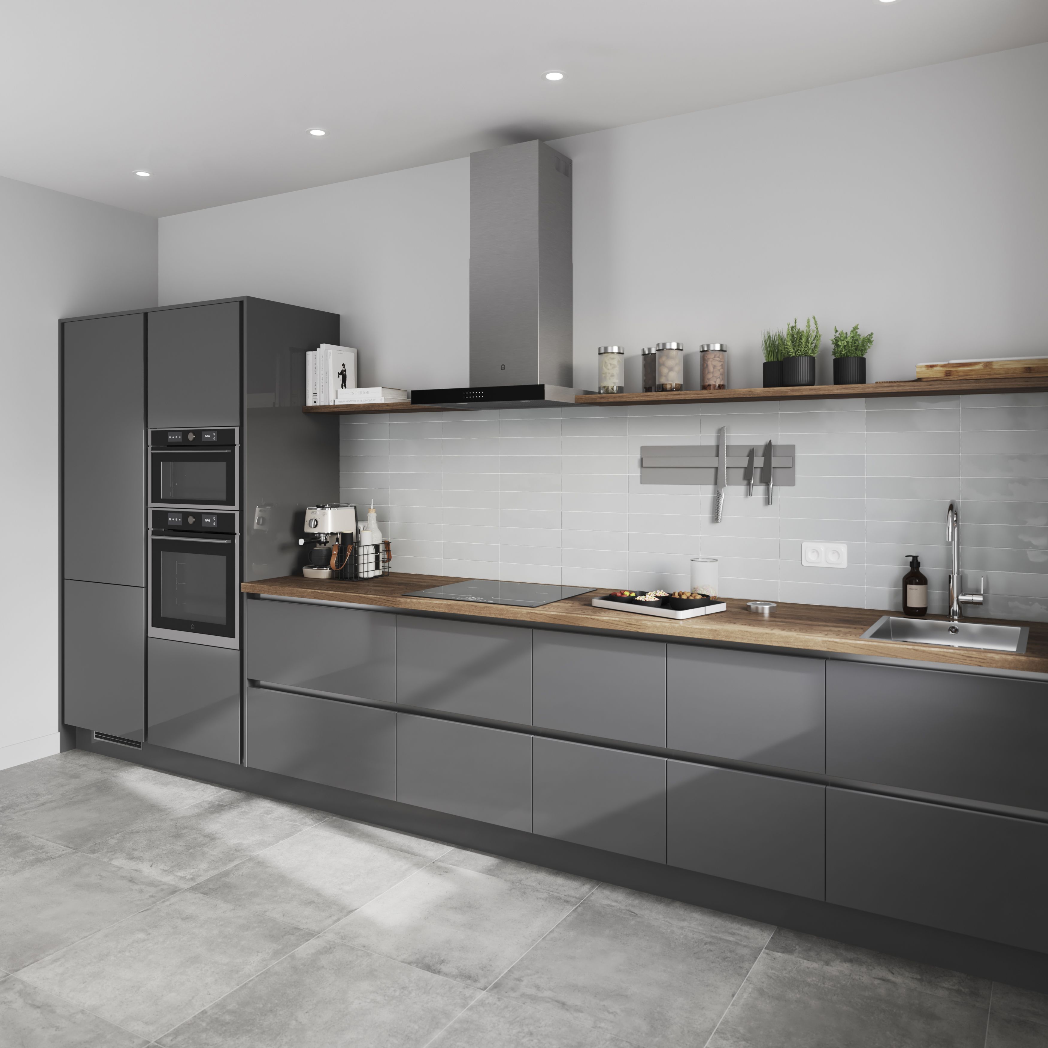 GoodHome Caraway Innovo Brushed Steel Effect Worktop rail end cap, Pair of 2